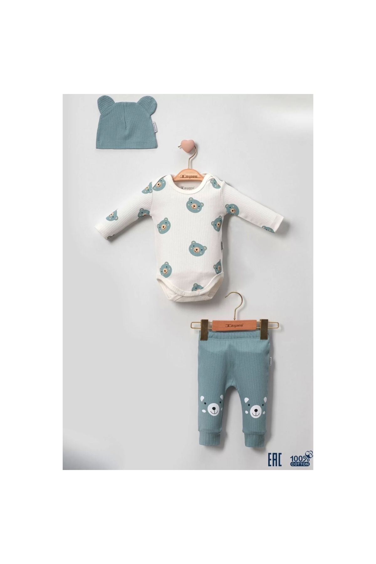 Eared Teddy Bear 100% Cotton 3-Piece Baby Boy Set