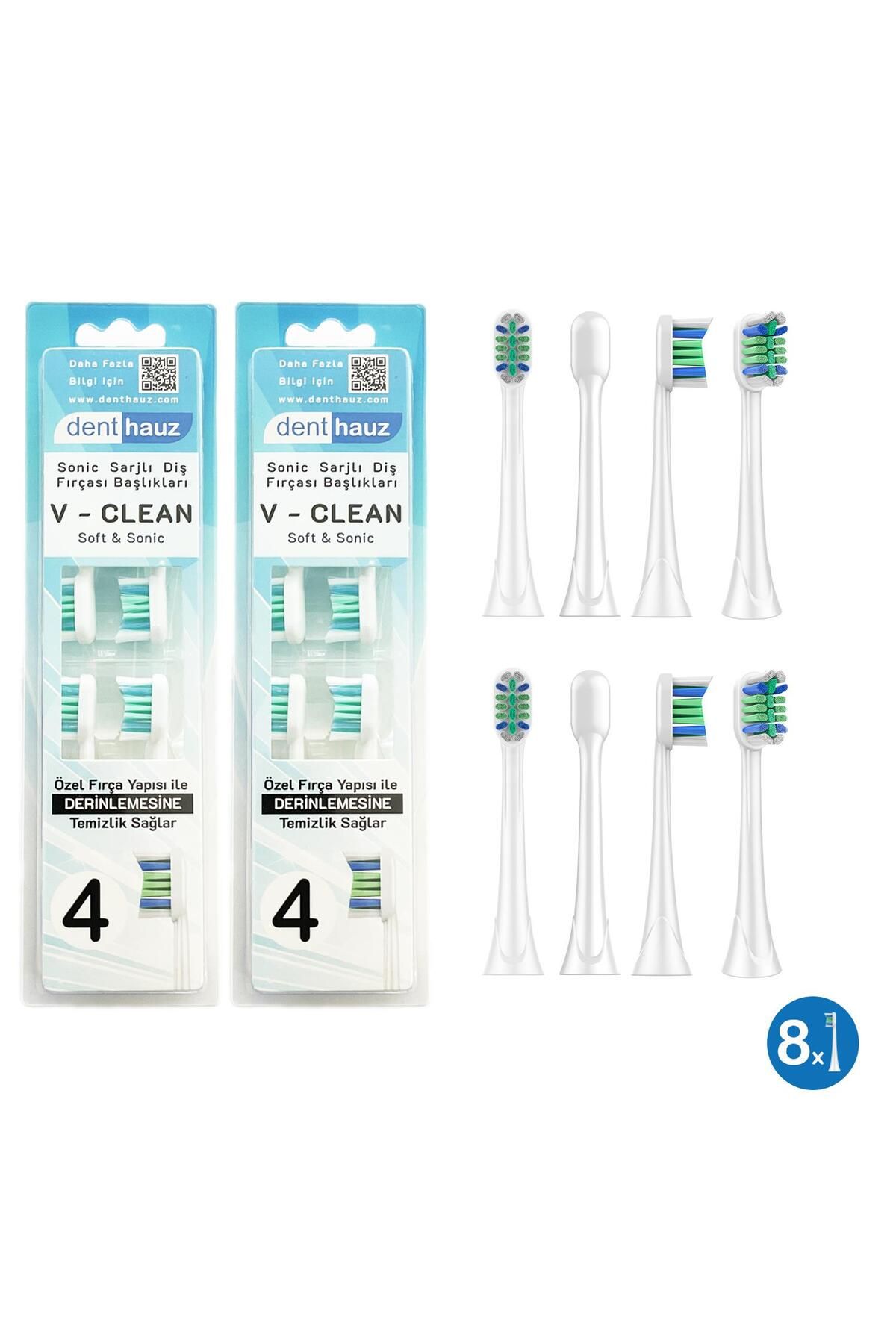Denthauz Super Set - V Clean Sonic Soft Temizlik - Philips Sonicare Uyumlu 8 Adet Yedek Başlık