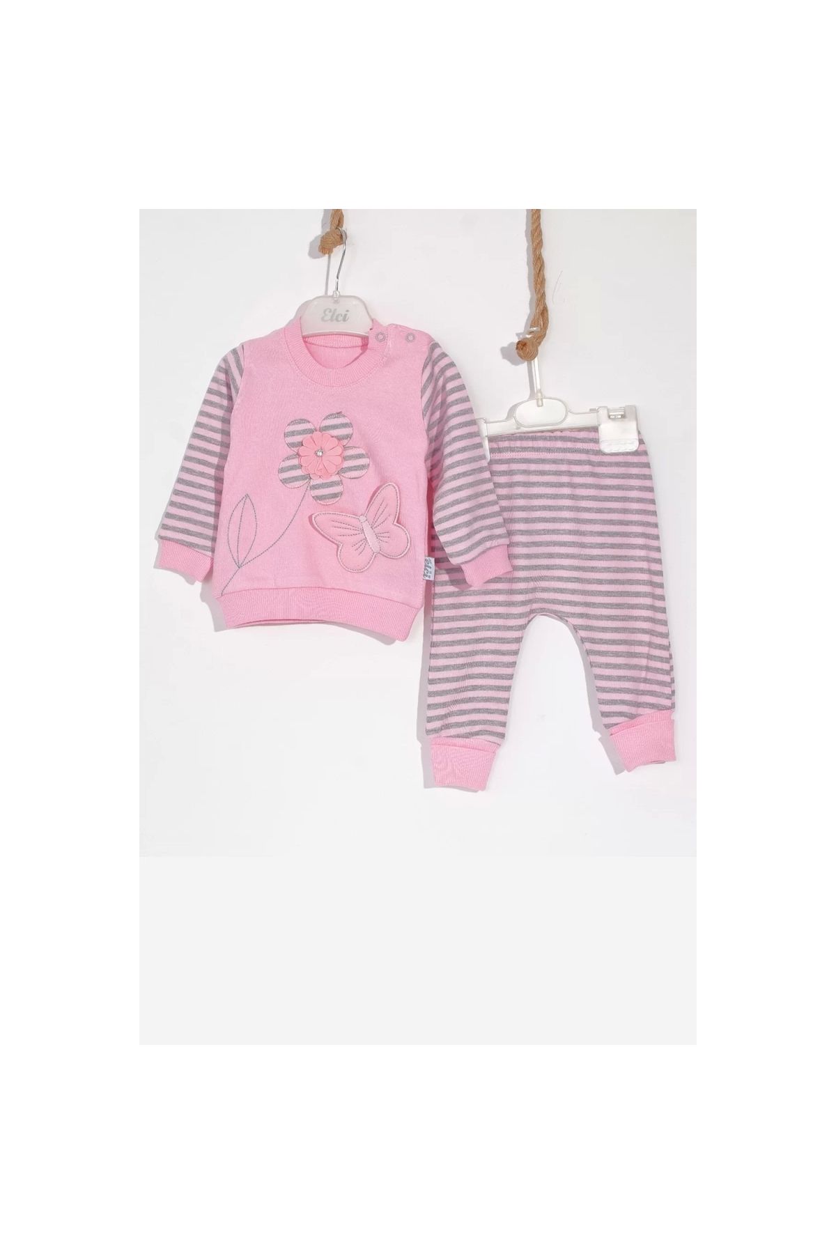 Butterfly Flower Embroidered Cotton 2-Piece Baby Girl Set