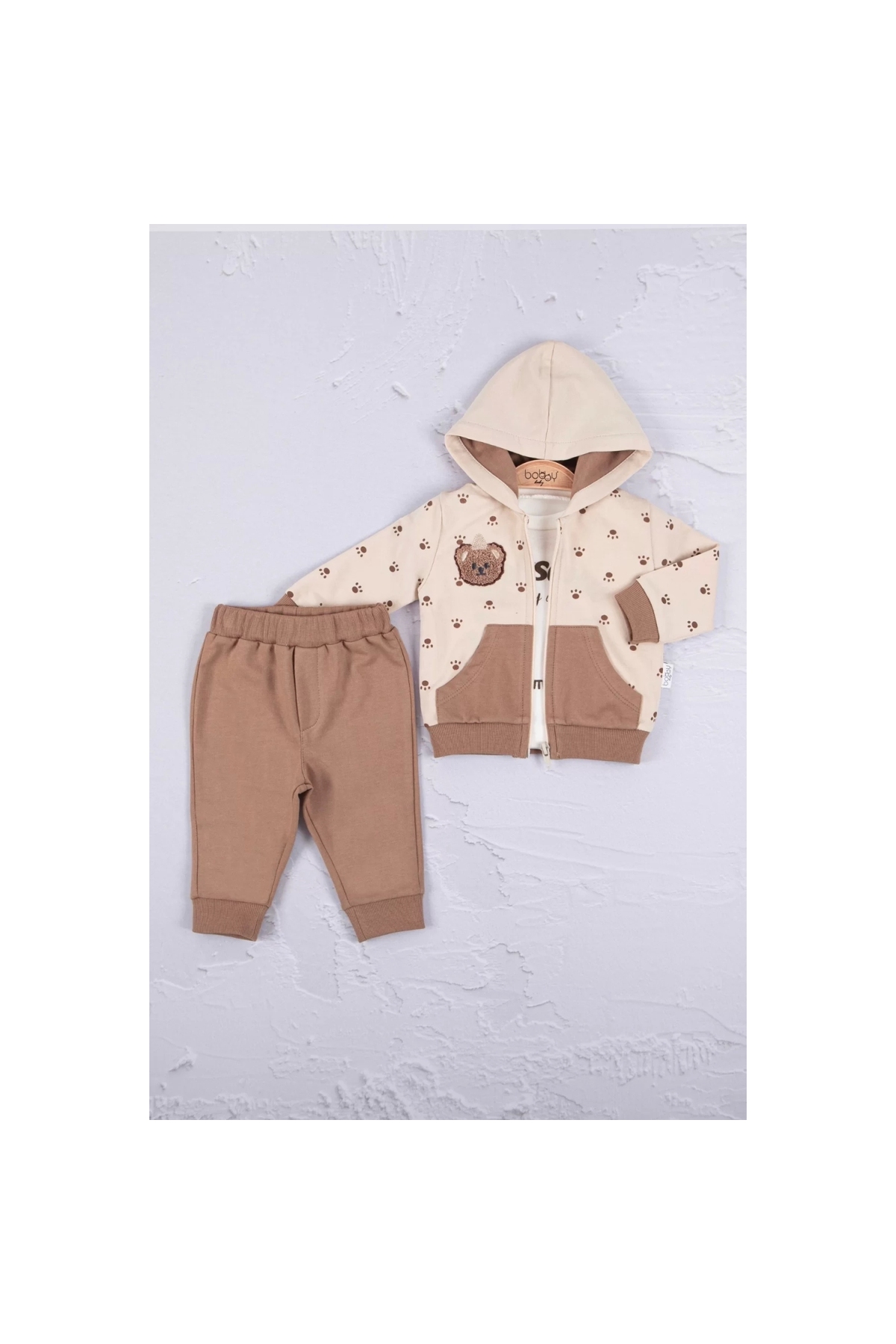 Persona Bear Embroidered 100% Cotton 3-Piece Baby Boy Set