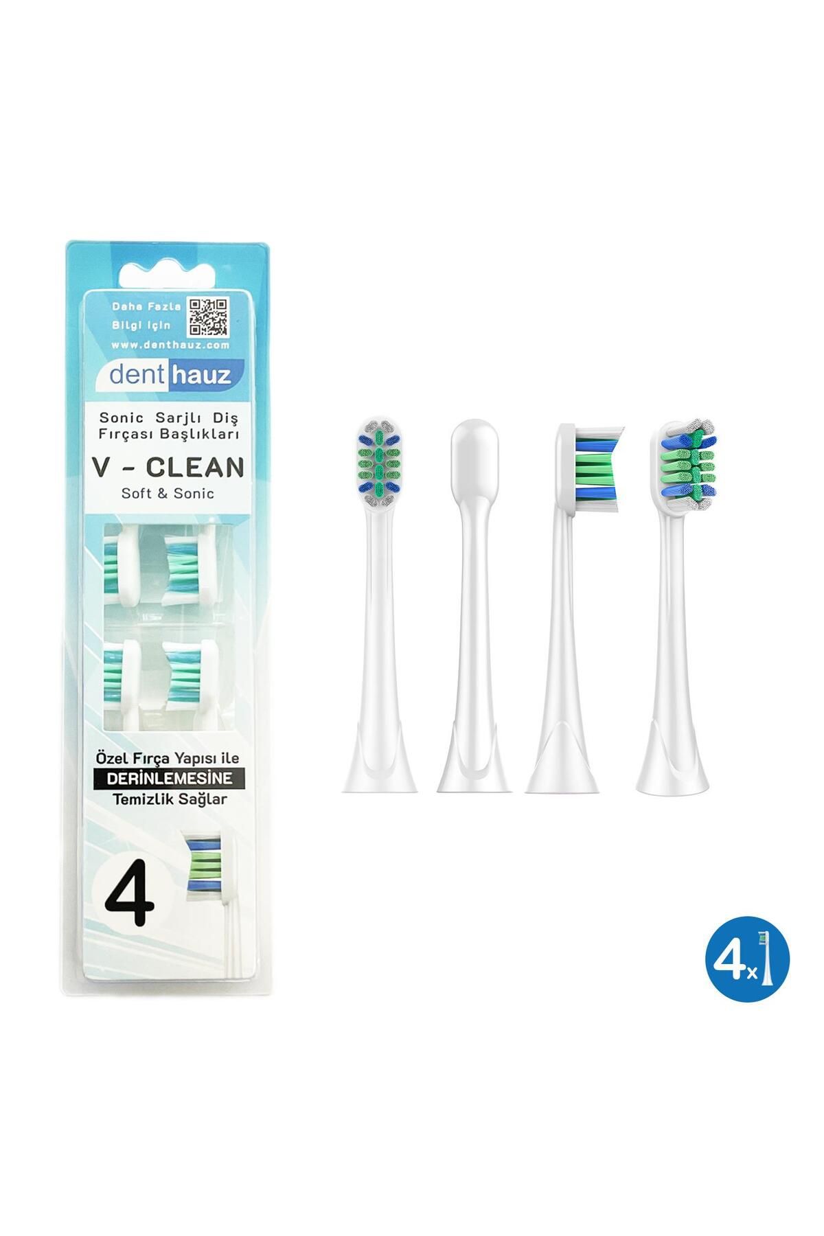 Denthauz V Clean Sonic Soft Temizlik - Philips Sonicare Uyumlu 4 Adet Yedek Başlık