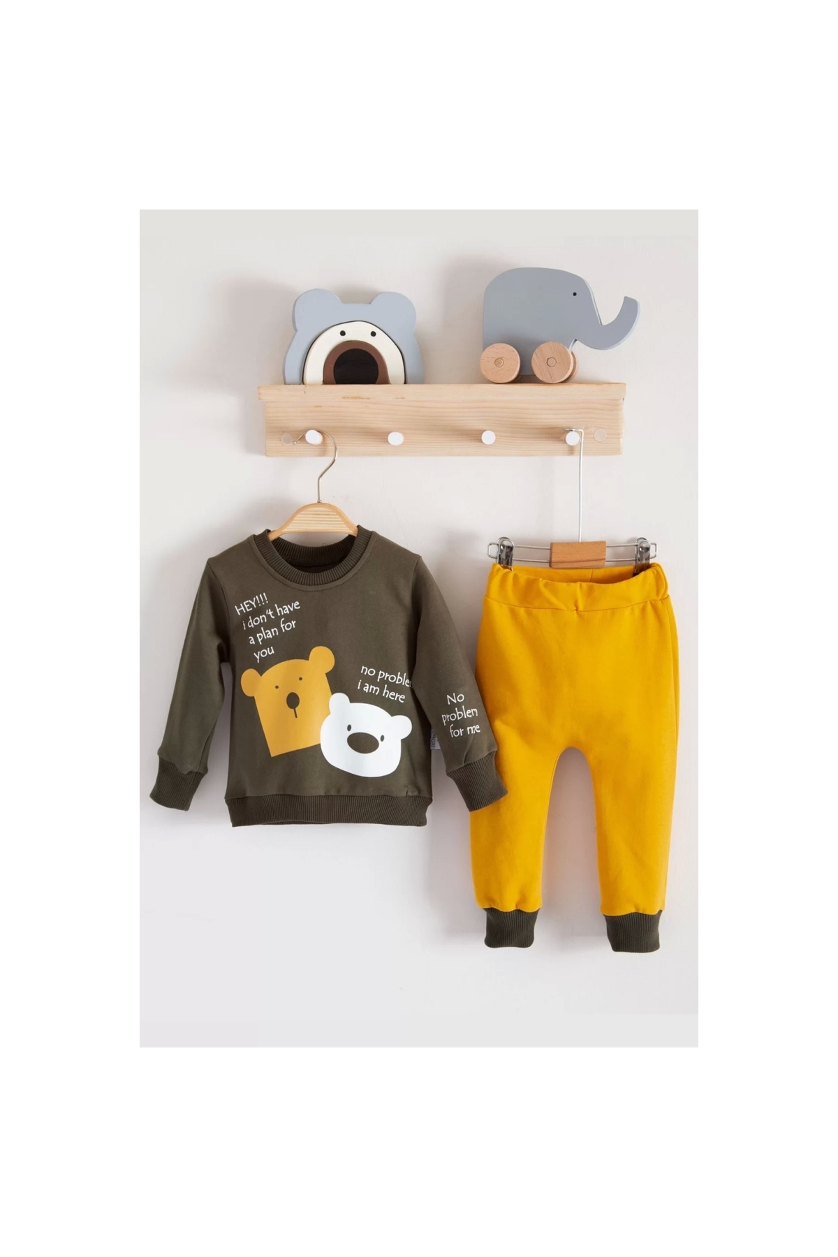 No Problem Written Bear Pattern 2-Piece Baby Boy Set