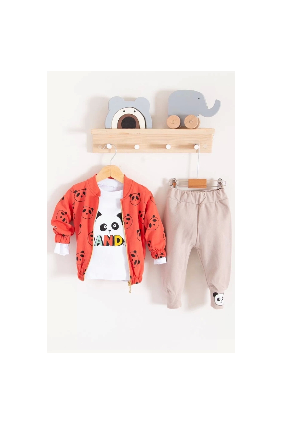 Panda Patterned Cardigan 3-Piece Baby Boy Set