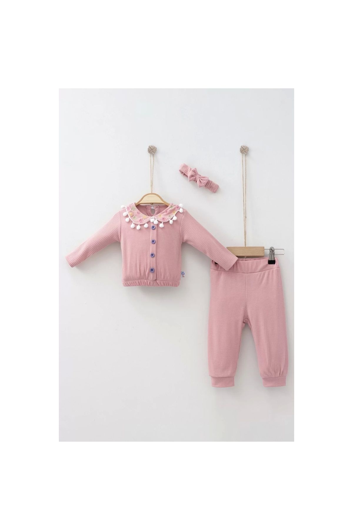 Flower Embroidered Fall Bandana Baby Girl Set