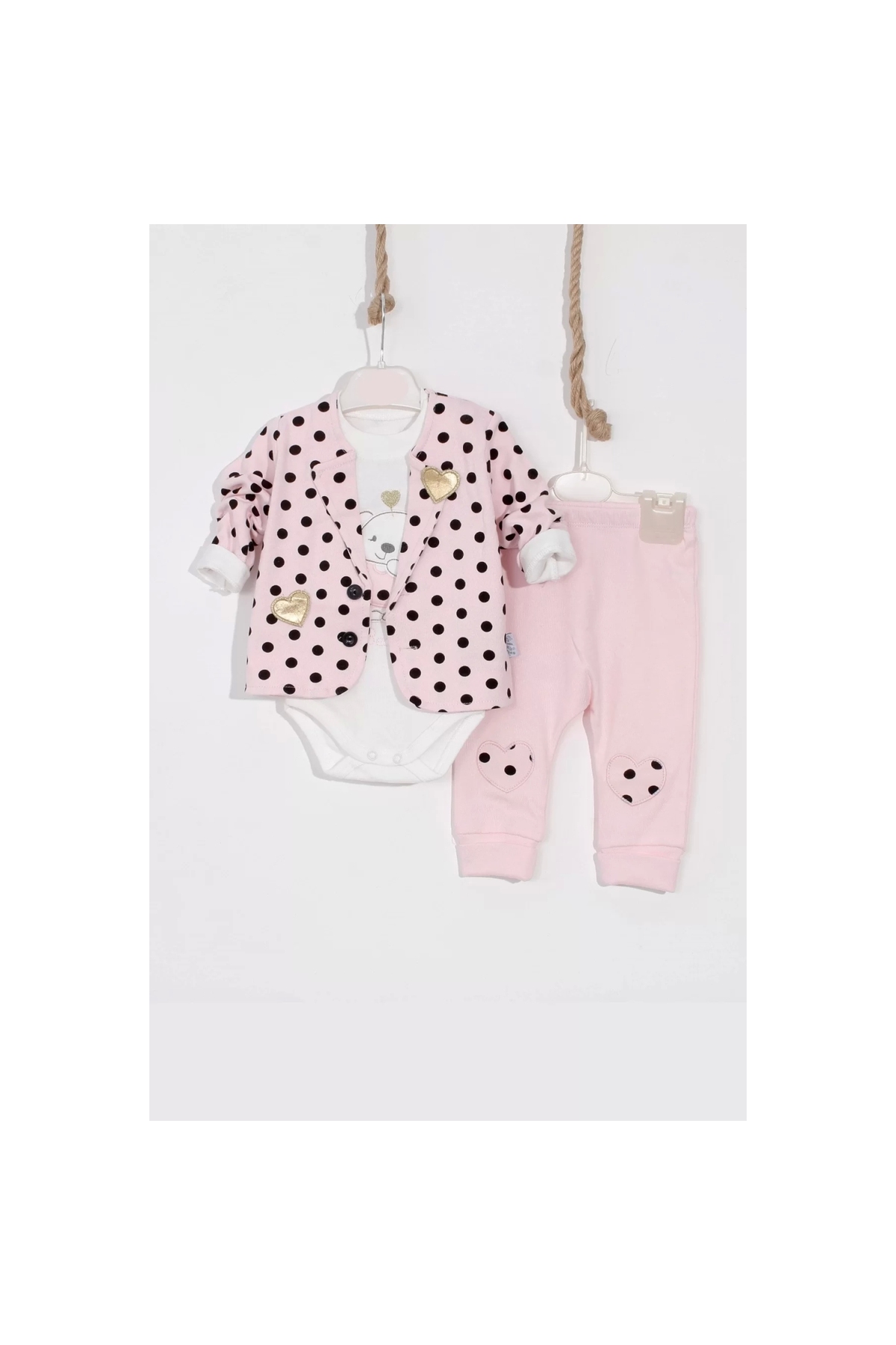 Score Patterned Jacket Cotton 3-Piece Baby Girl Set