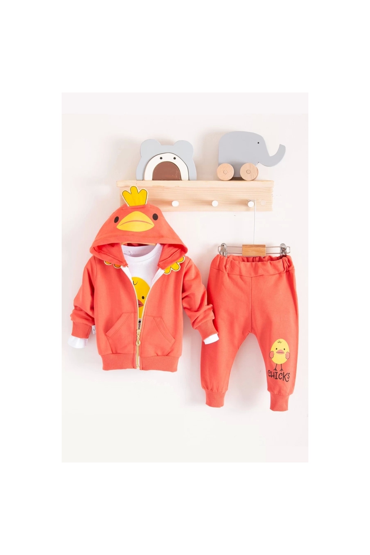 Chick Patterned Hooded 3-Piece Baby Boy Set