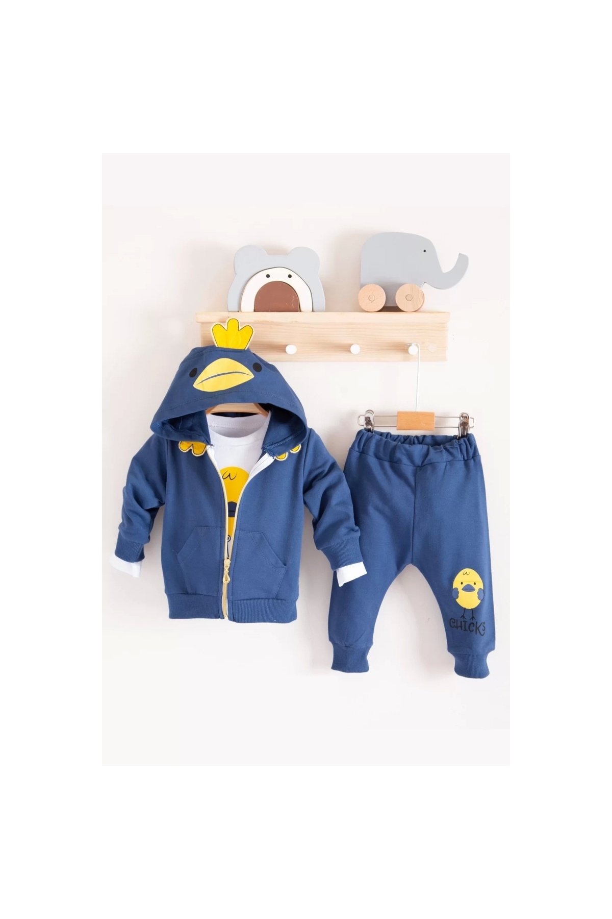 Chick Patterned Hooded 3-Piece Baby Boy Set