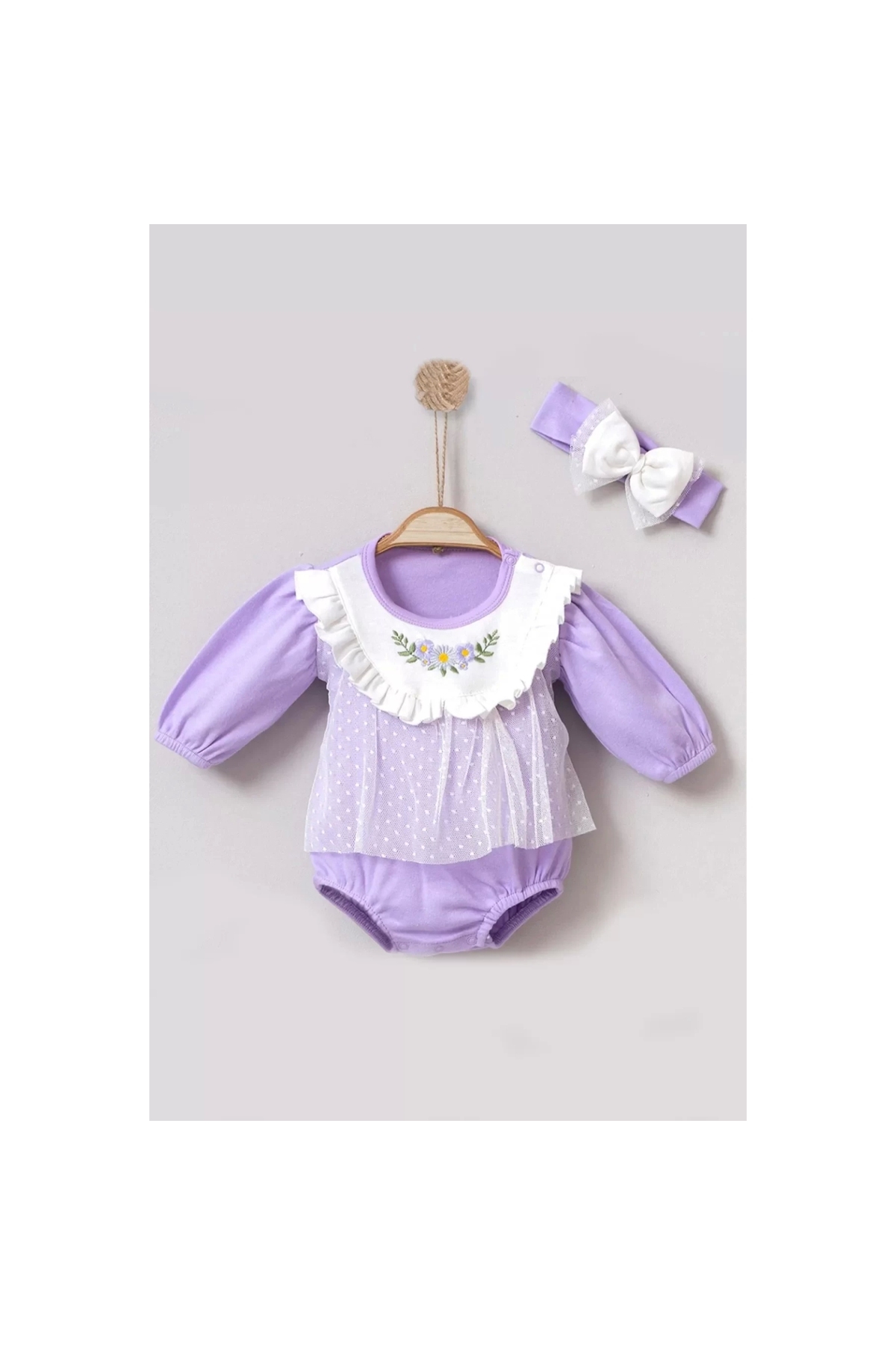 Floral Embroidered Tulle Bandana Baby Girl Romper