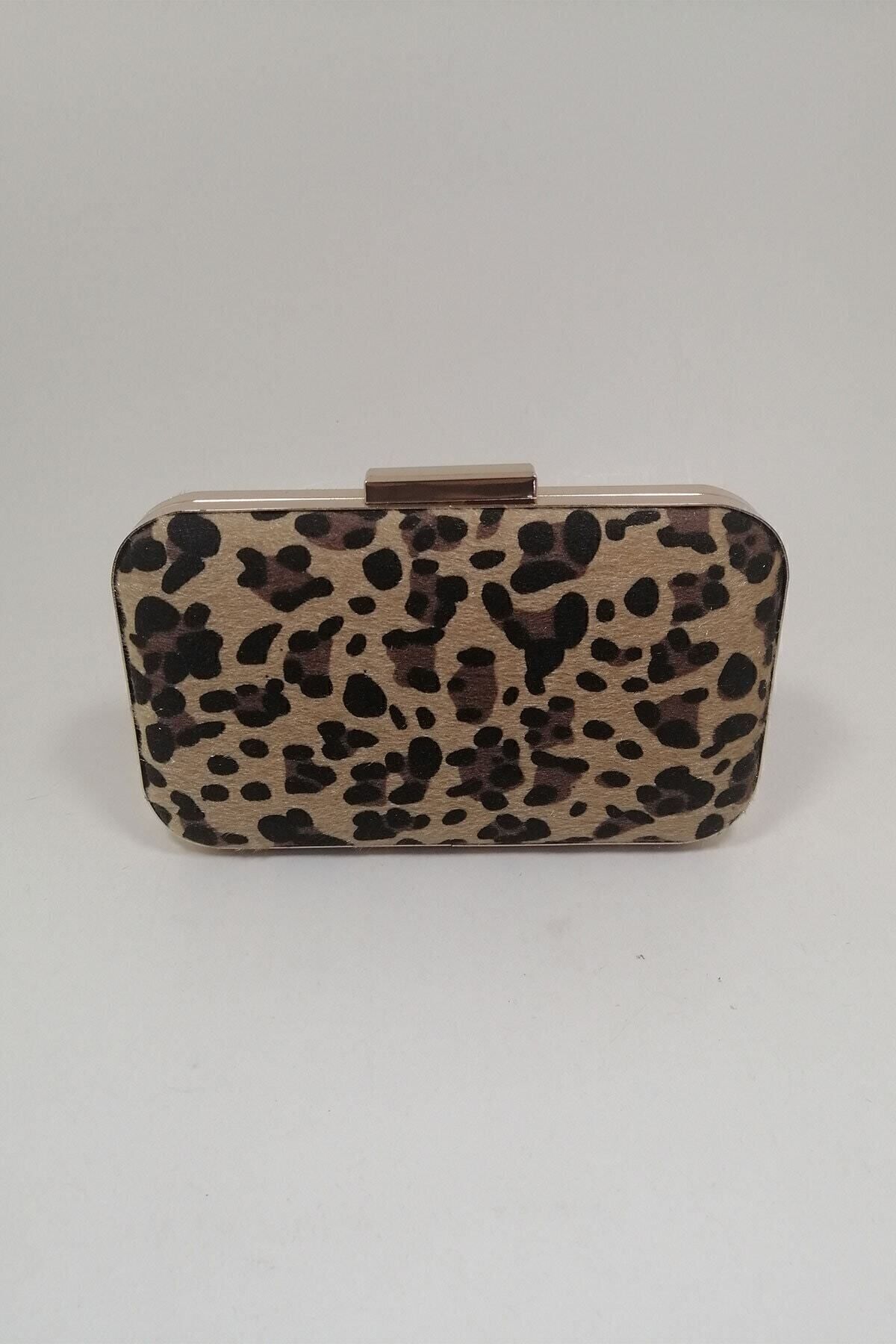 PARKTAN Yakamoz Leopar Desenli Kadın Abiye Clutch Portföy Çanta görsel 6