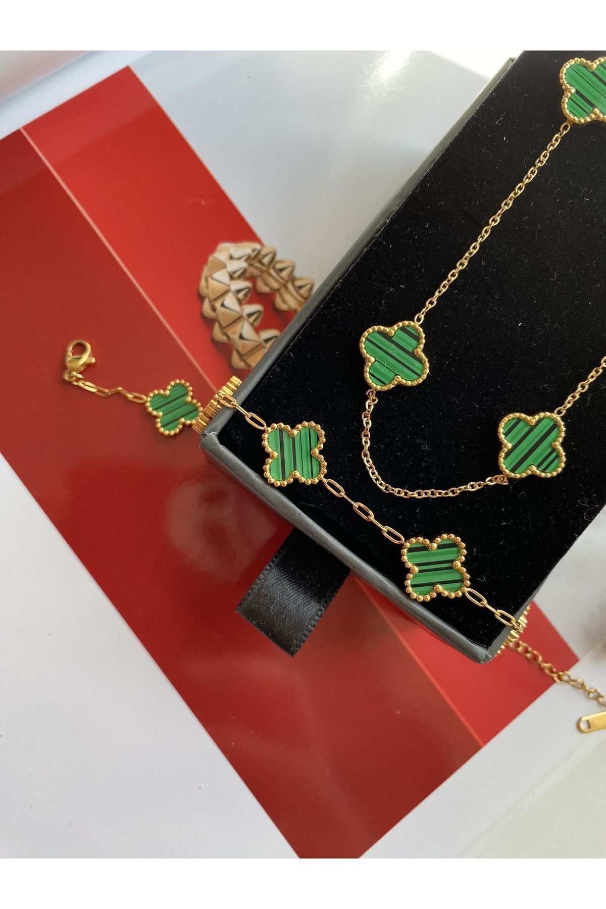 Çelik Yeşil  Kolye Bileklik Set 2
