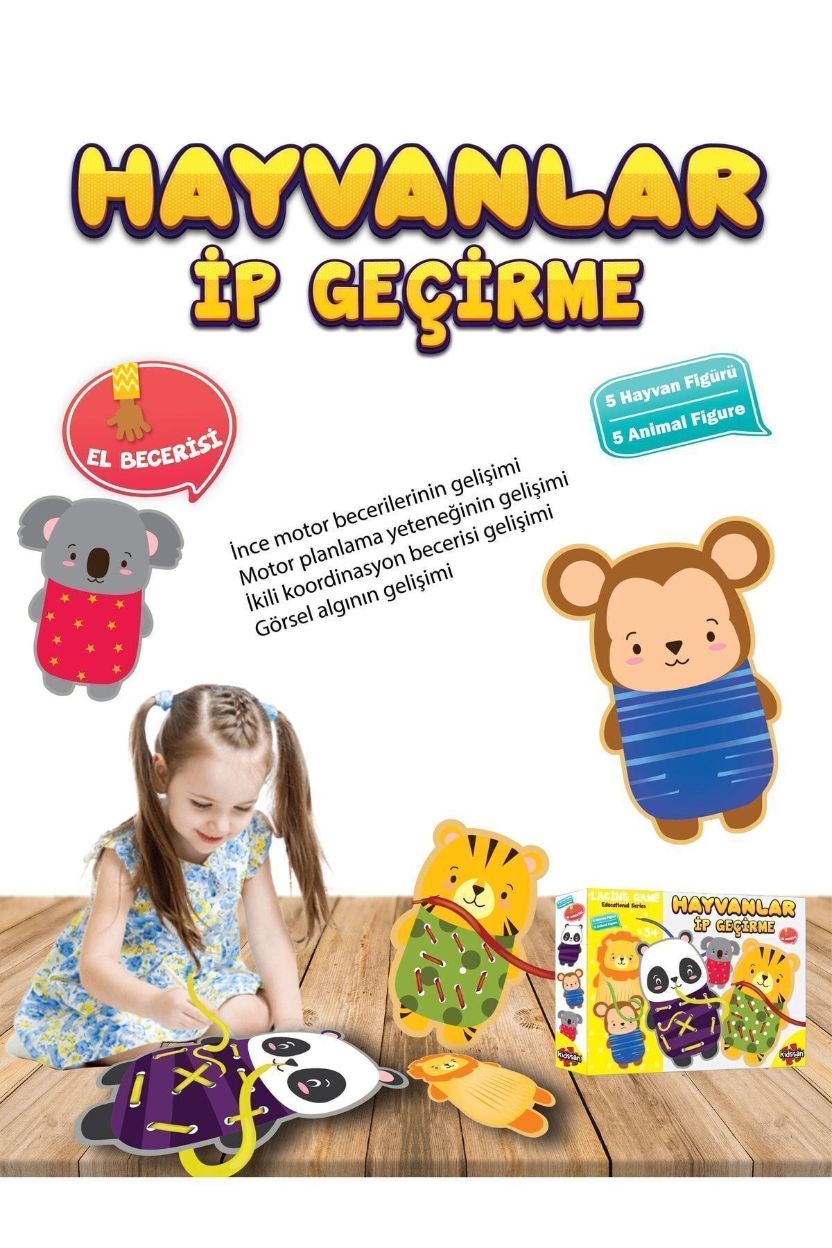 kidssan games Hayvanlar Ip Geçirme Oyunu Lacing Game 5 Farklı Hayvan fotoğrafı 2 (önizleme)