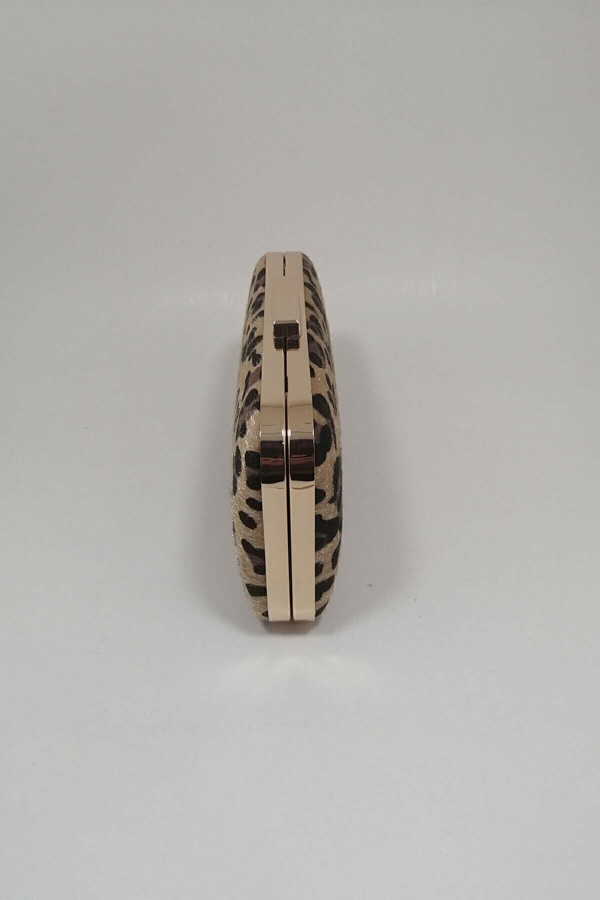 PARKTAN Yakamoz Leopar Desenli Kadın Abiye Clutch Portföy Çanta görsel 5