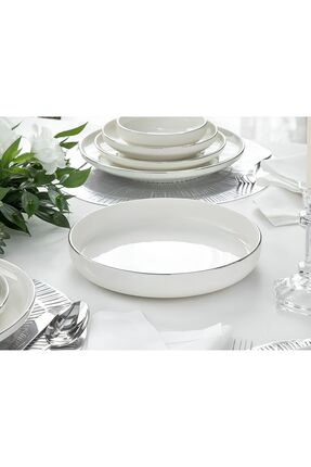 porselenden Modern Gümüş Krem 20 Cm Küçük Boy Porselen Salata Kasesi Sunum Ta...