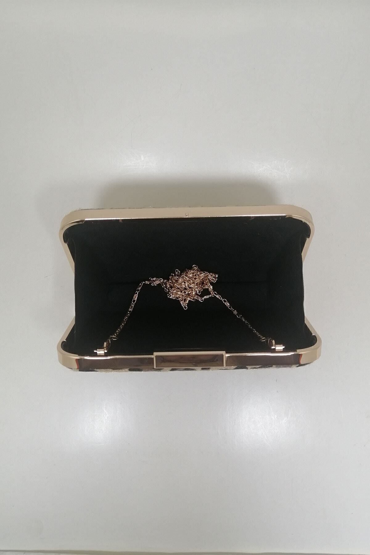 PARKTAN Yakamoz Leopar Desenli Kadın Abiye Clutch Portföy Çanta görsel 8