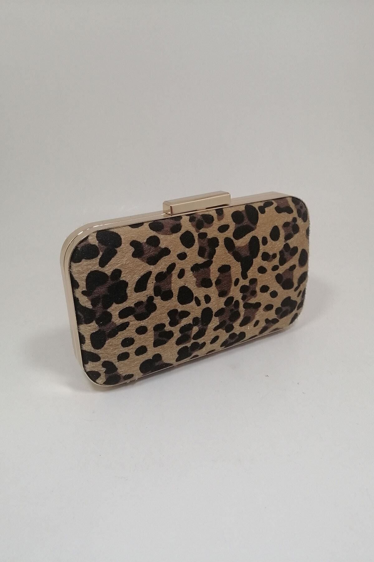 PARKTAN Yakamoz Leopar Desenli Kadın Abiye Clutch Portföy Çanta görsel 7