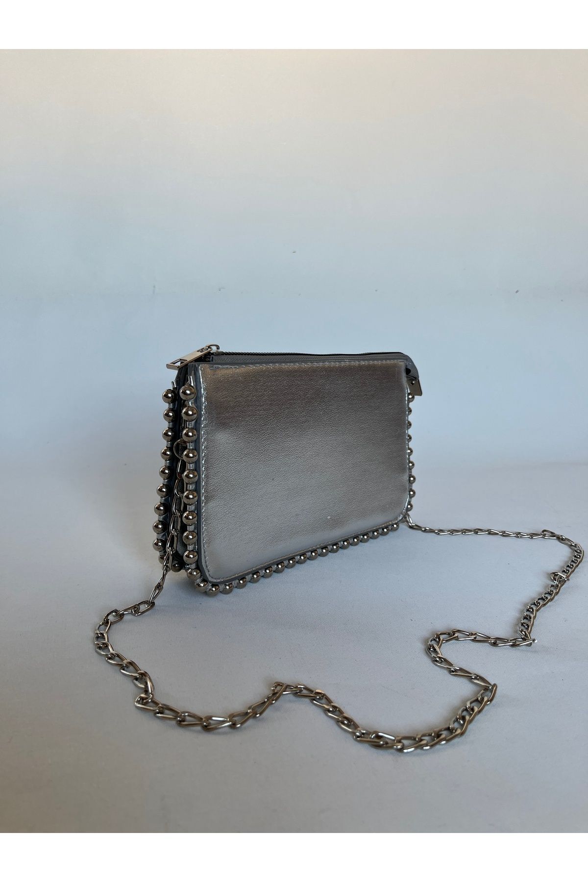 melecco-Silver Metal Studded Faux Leather Women's Wallet Bag - Equivalent Detailed, Versatile, Crossbody 1