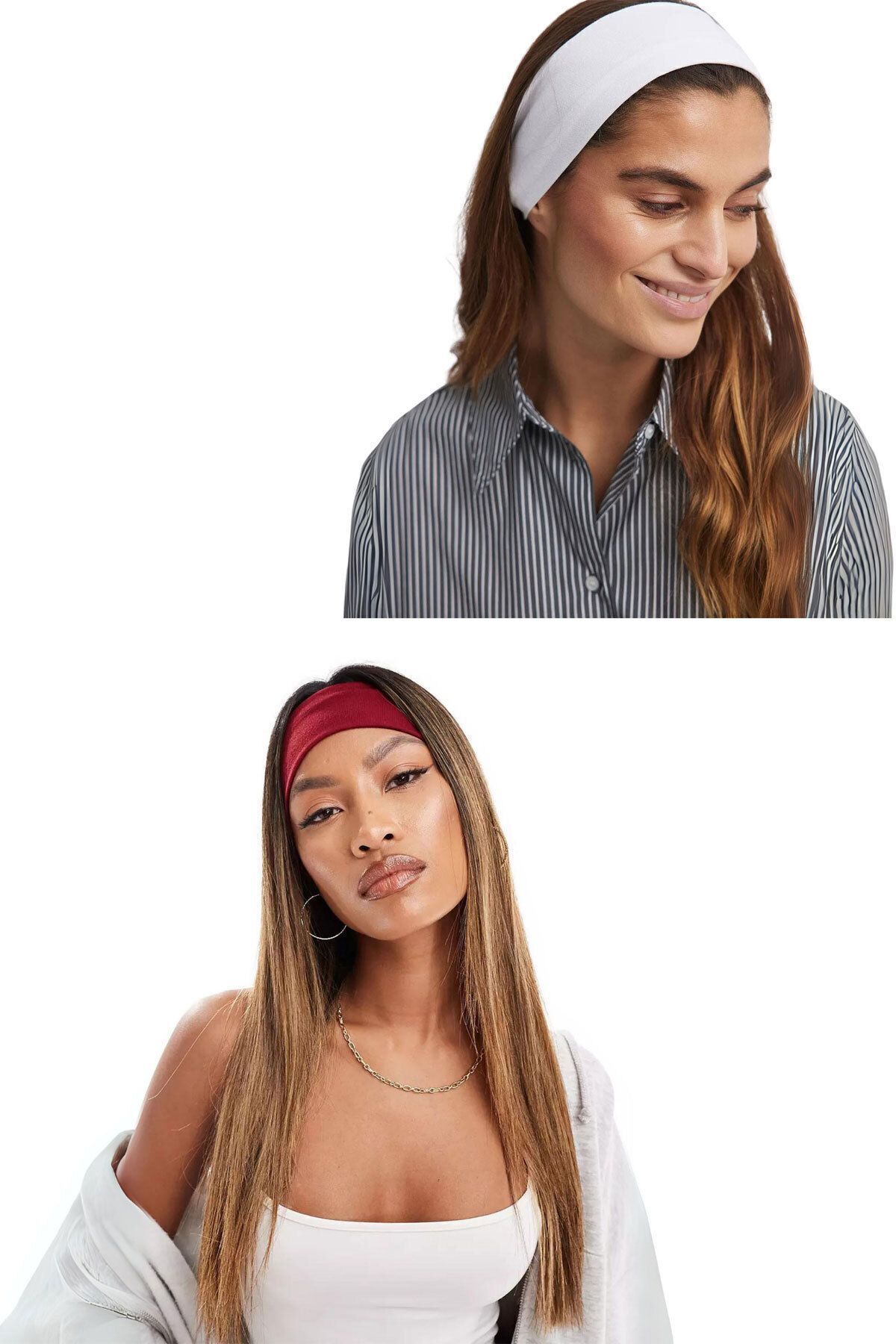 2-Piece Combination Hair Band Women & Men Bandana Running Yoga Pilates Sports Headband Set White & Claret Red