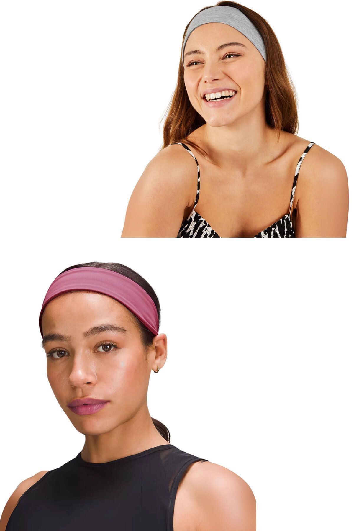2-Piece Combination Hair Band Women & Men Bandana Yoga Pilates Sports Headband Set Gray & Pink Melange