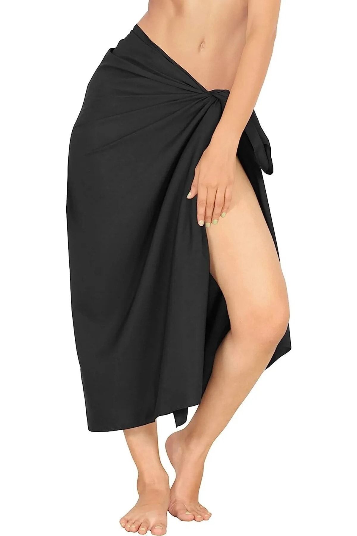 Deko Dekor Kadın Siyah Pareo Iç Göstermeyen Brazilian Plaj Eteği 78*148 (ÜRÜN ÖZELLİKLERİNİ OKUYUNUZ)