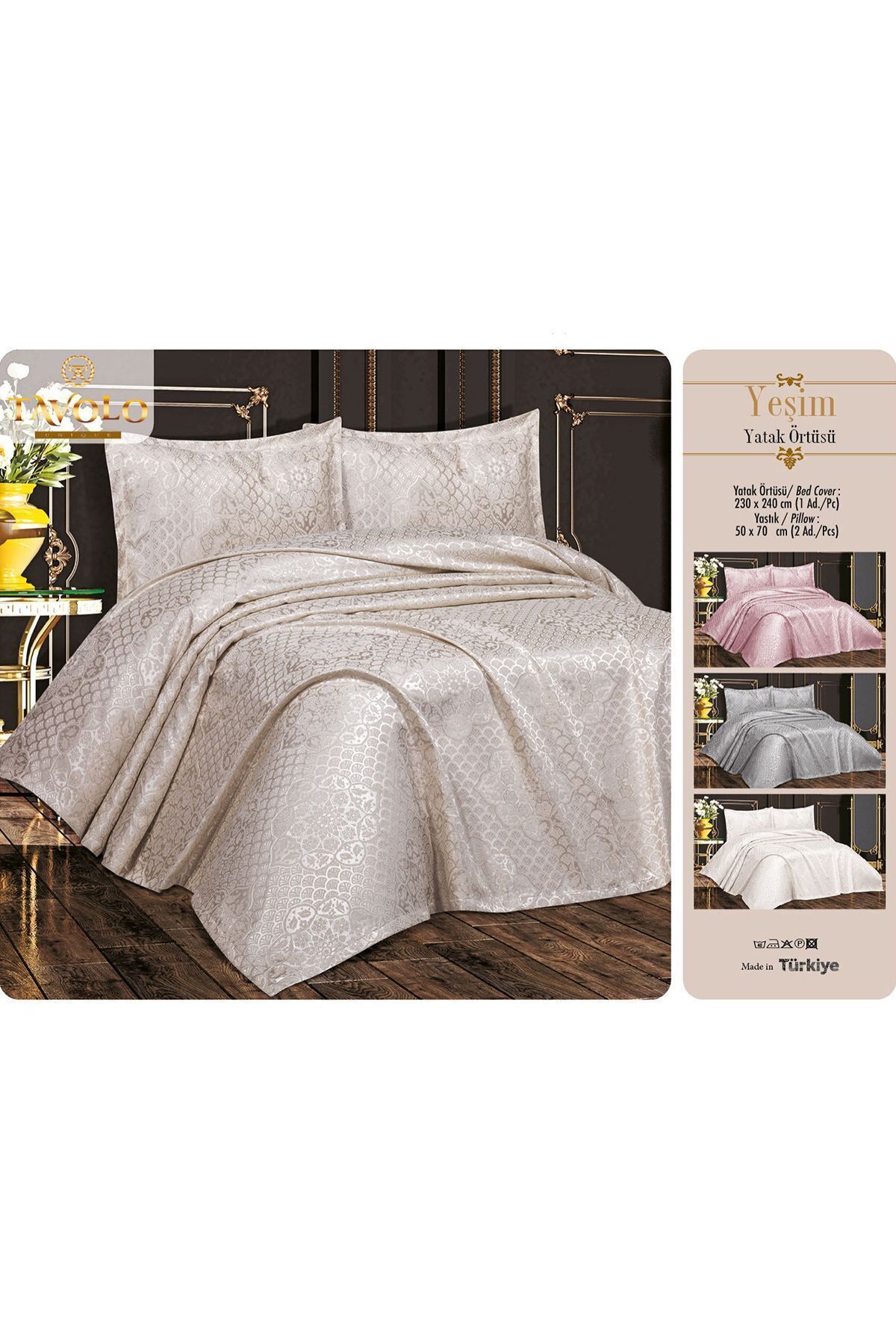 TAVOLO UNIQUE YEŞİM JAKARLI ŞÖNİL ÇİFT KİŞİLİK YATAK ÖRTÜSÜ