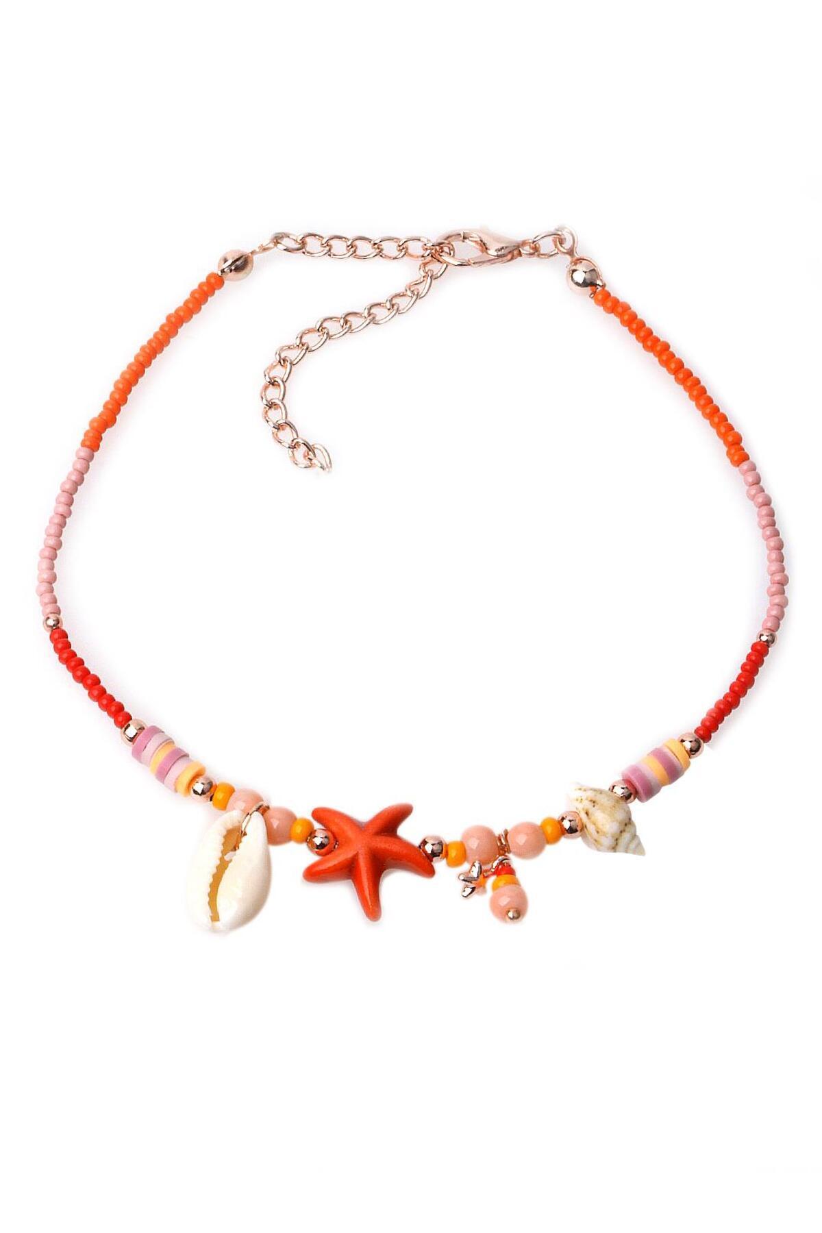 Klips Concept Deniz Yıldızı Detay Turuncu Boncuk Halhal