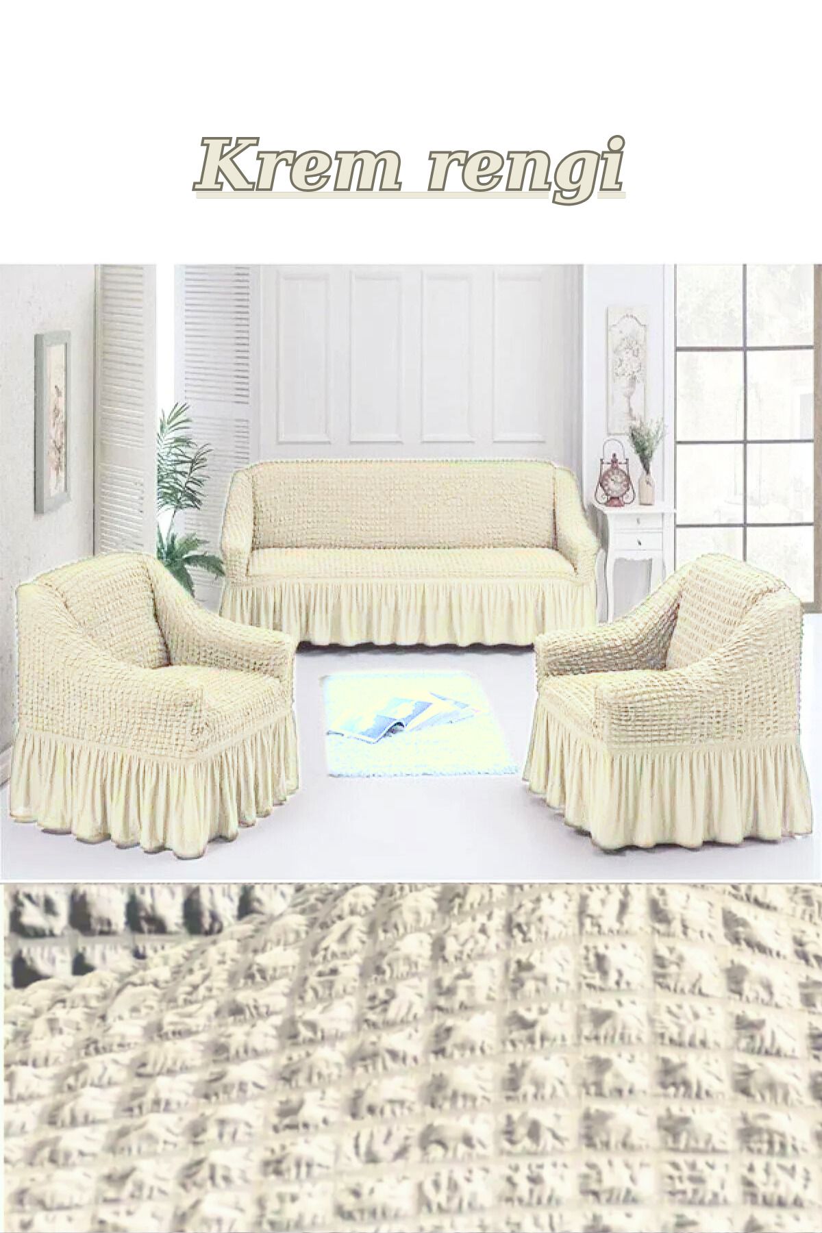 kanway Set De Canapea 3+1+1 Cu Fustă Șifonată - Husă De Canapea Elastică Și Lavabilă - One Size