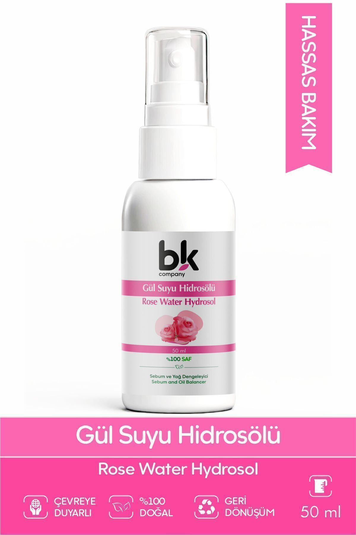 گلاب تونیک روشن کننده و پاک کننده منافذ طبیعی و خالص 50 میلی لیتر BK COMPANY