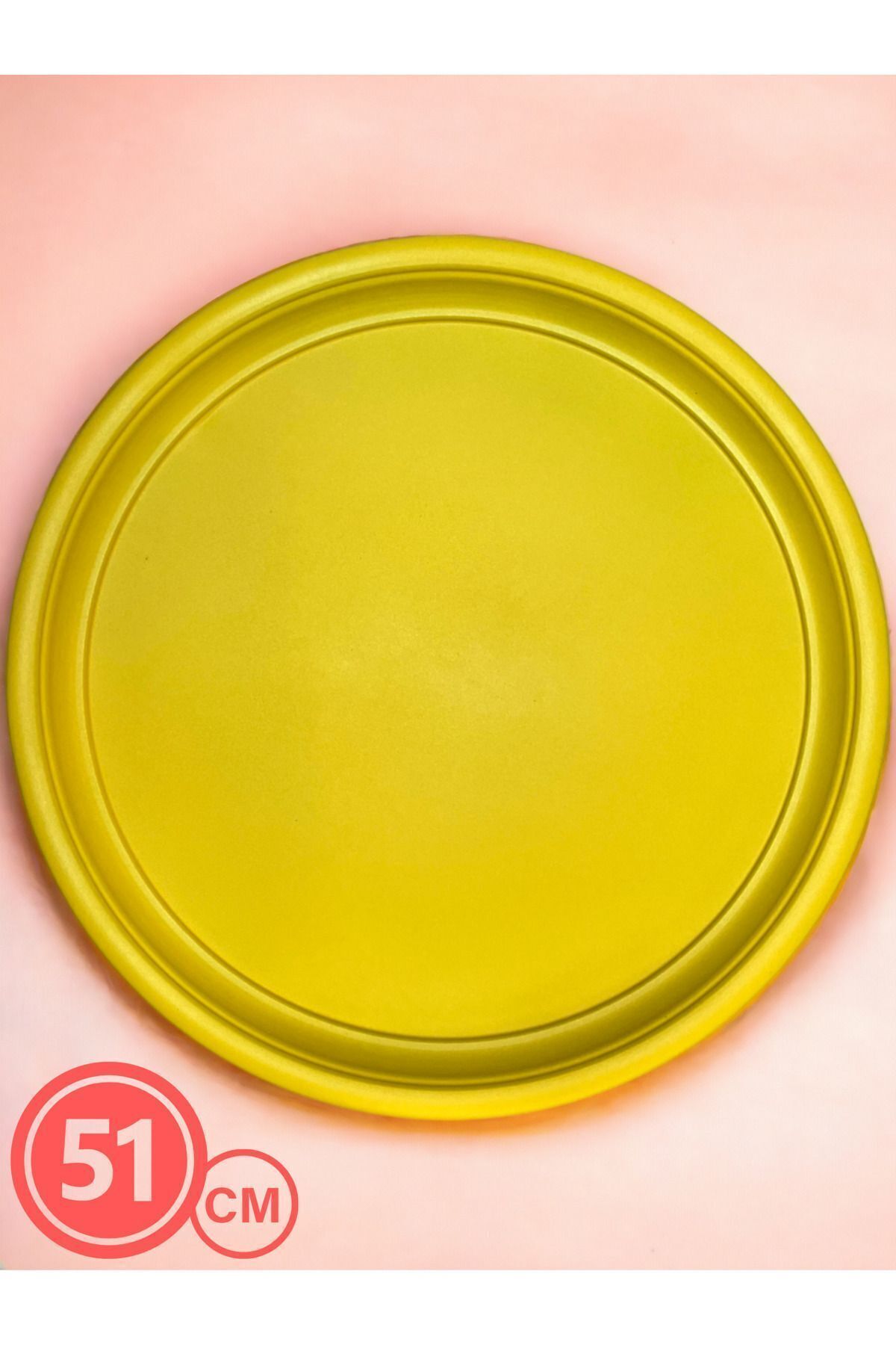 Single 51 Cm Yellow Metal Round Tea, Coffee, Cake, Serving Tray Decorative Serving Tray