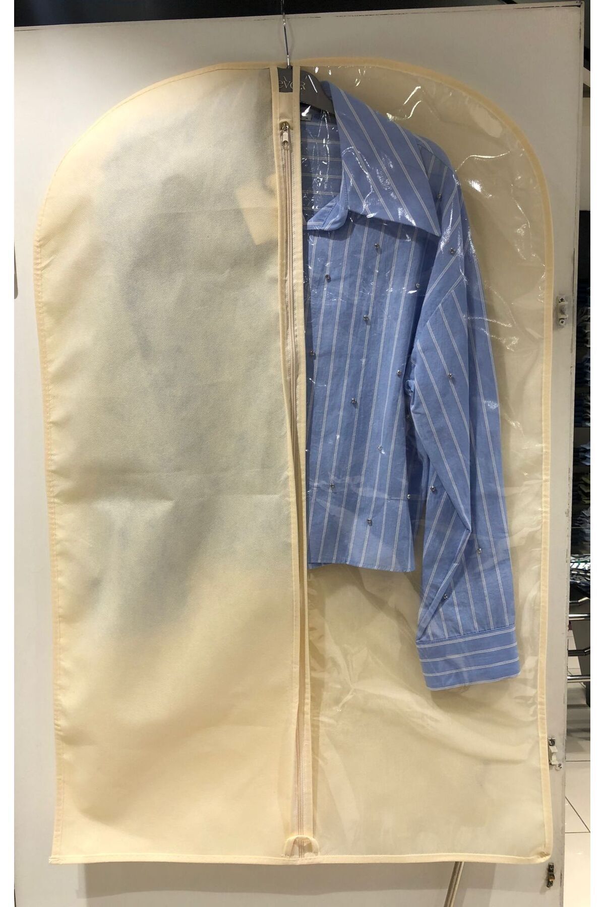 Takım Elbise Kılıfı, Elbise Koruyucu Hurç, Gamboç, 64*100 Cm, Pvc Şeffaf, Krem Renk