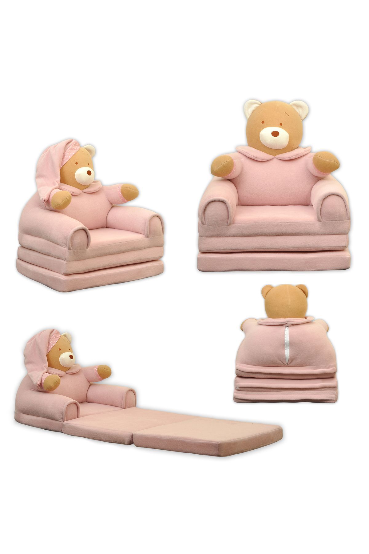 Genel Markalar Portatif Polar Dolum 3 Katlı Çocuk Koltuğu Çocuk Yatağı Çocuklar Için Sevimli Ayıcık 56x40x50