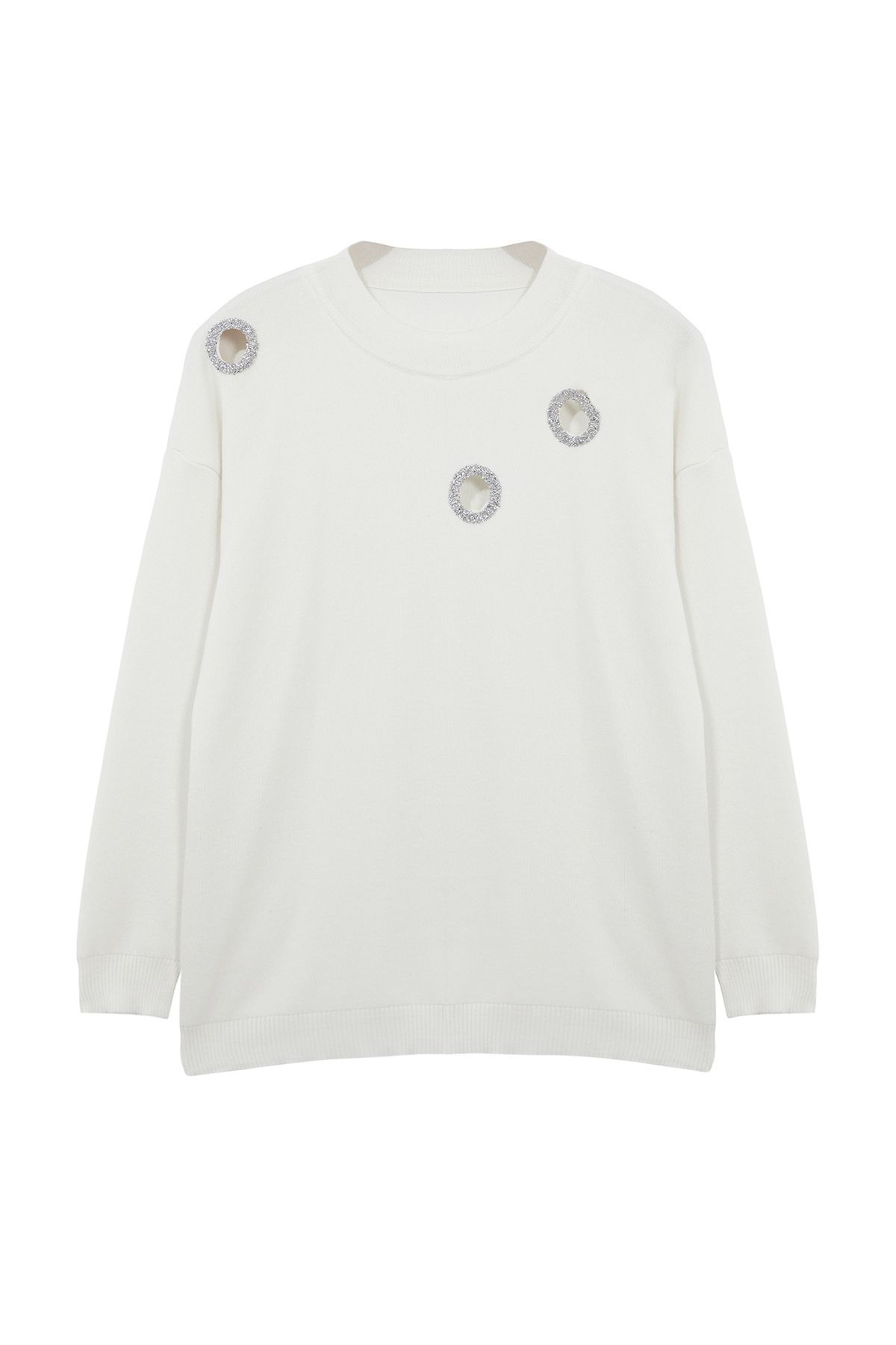 Trendyol Curve-Sweter z dzianiny - w kolorze ecru, ozdobiony klejnotami, TBBAW25AN00036 6