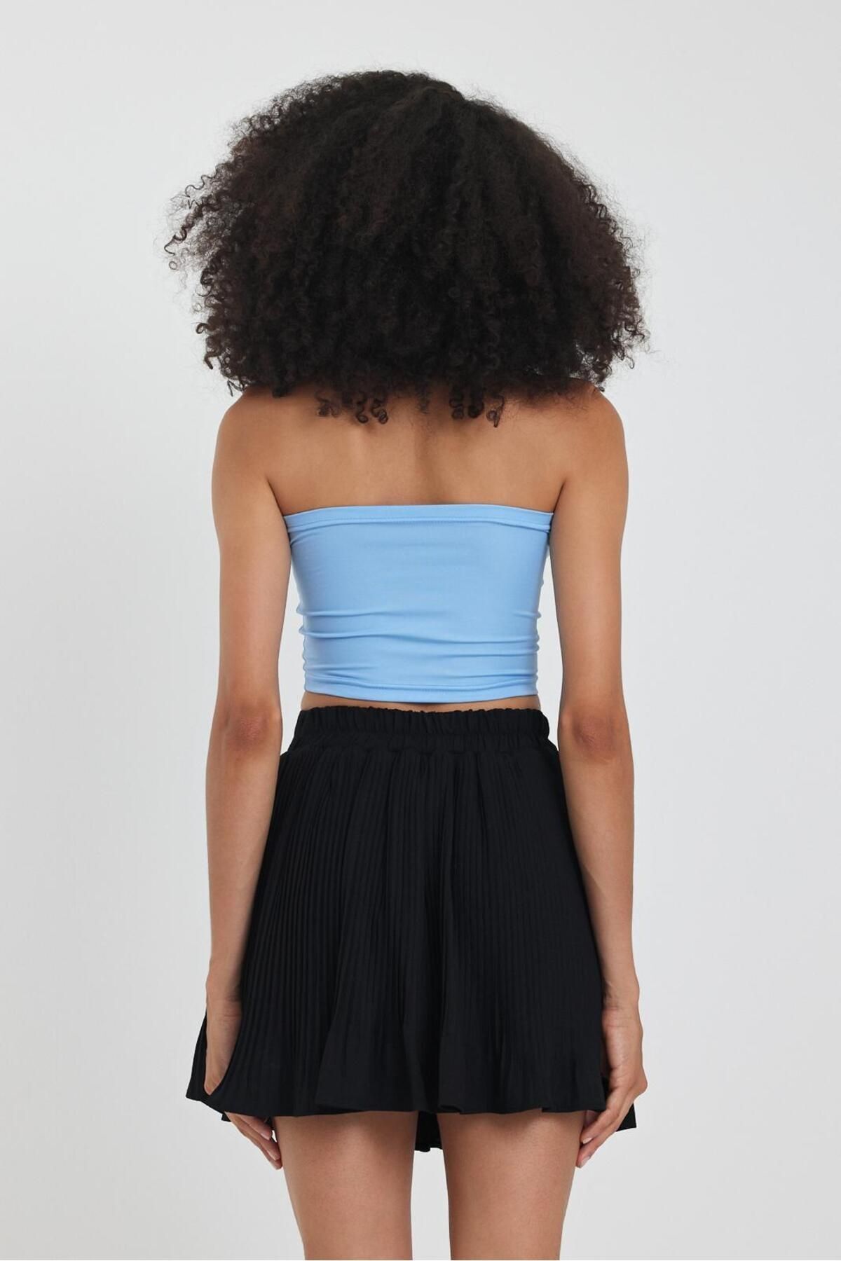 The Base-Γυναικείο Baby Blue Scuba Strapless Crop Top 5