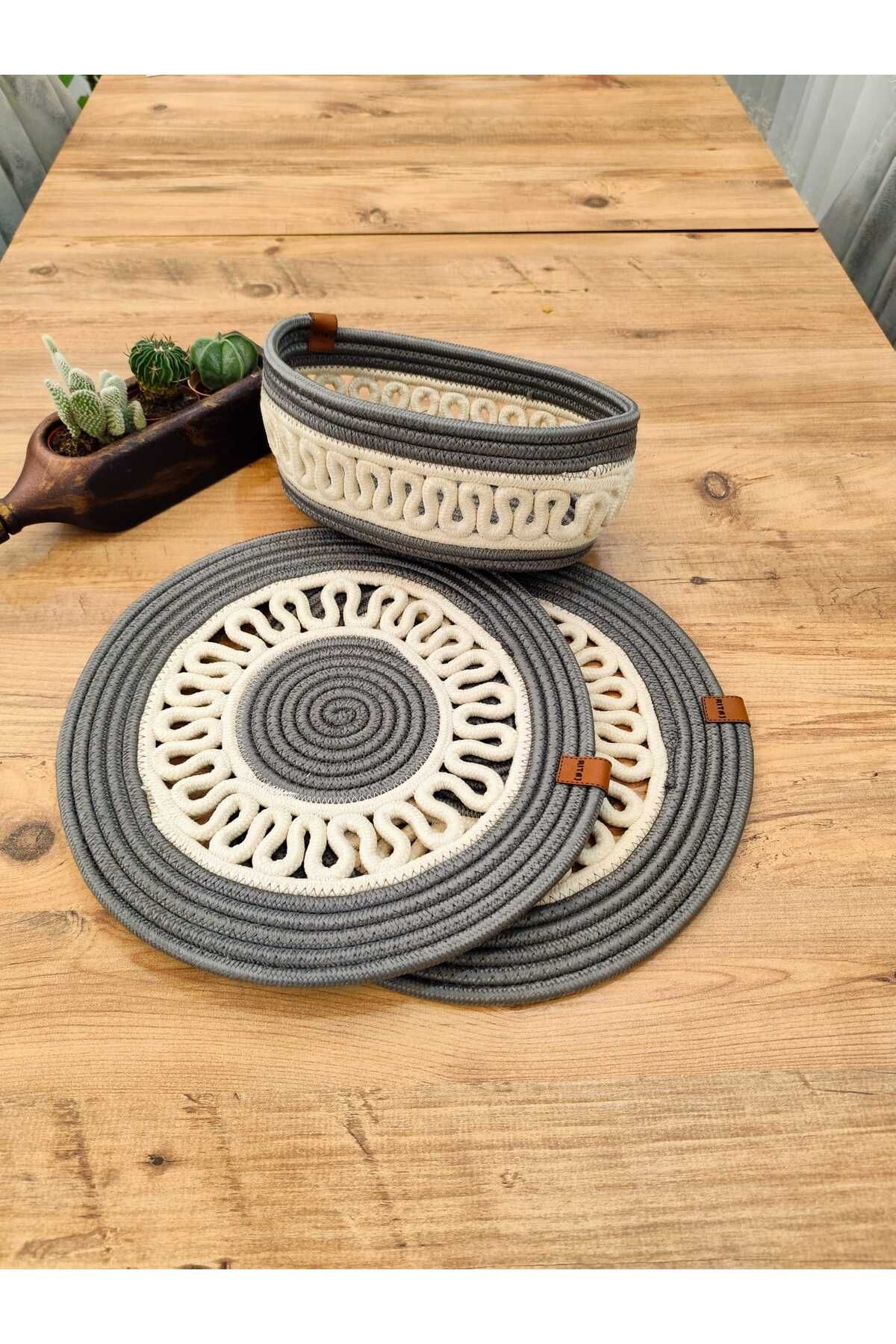 my doğa store-3 Piece Presentation Plate Mat - Jute Plate, American Serving and Basket 4