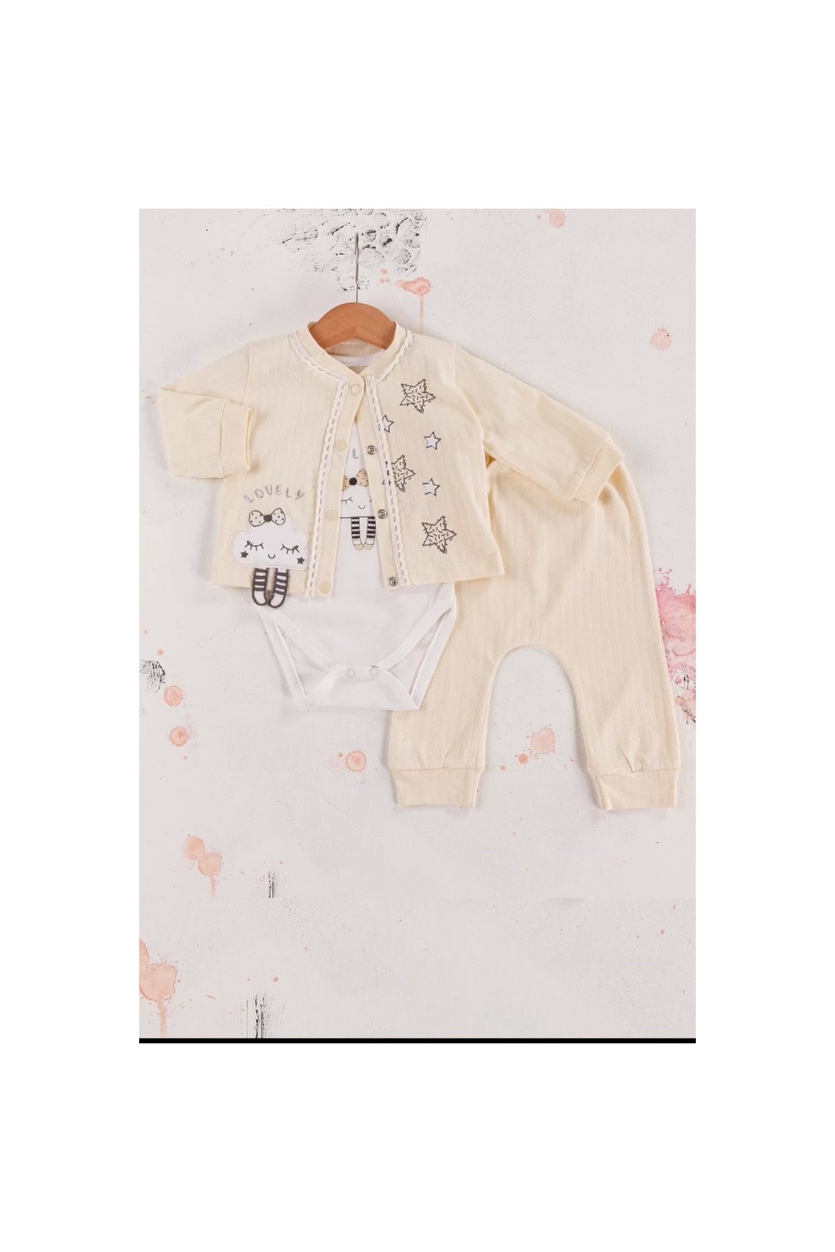 Lovely Star Patterned 3-Piece Cardigan Baby Girl Set