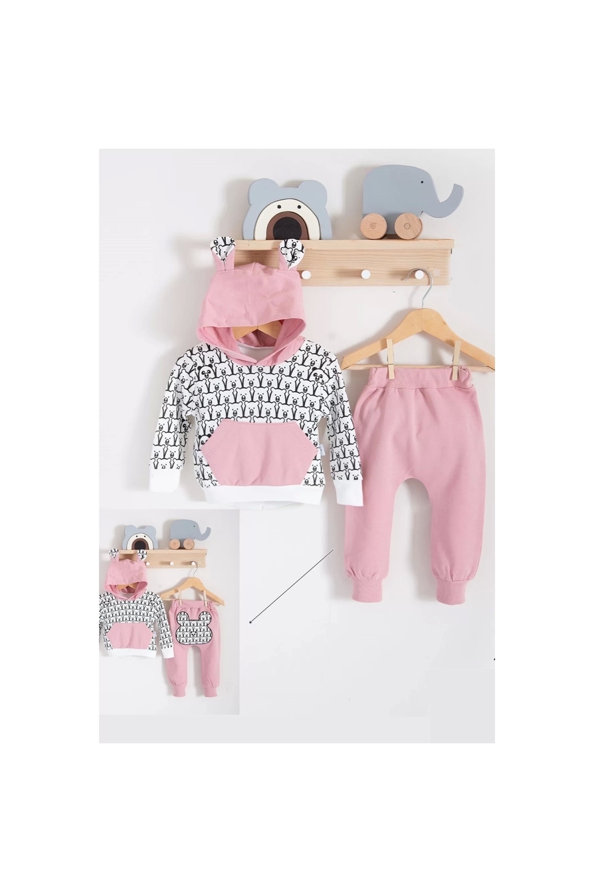 Little Bears Patterned 2-Piece 100% Cotton Baby Girl Set