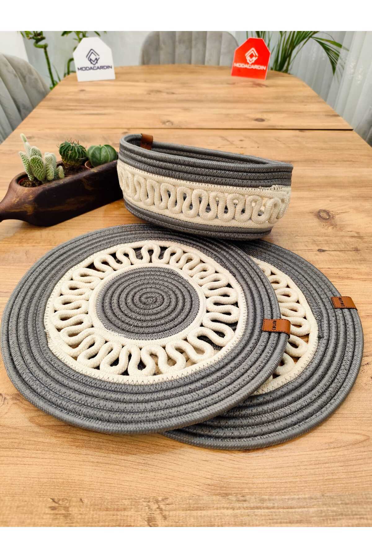 my doğa store-3 Piece Presentation Plate Mat - Jute Plate, American Serving and Basket 3