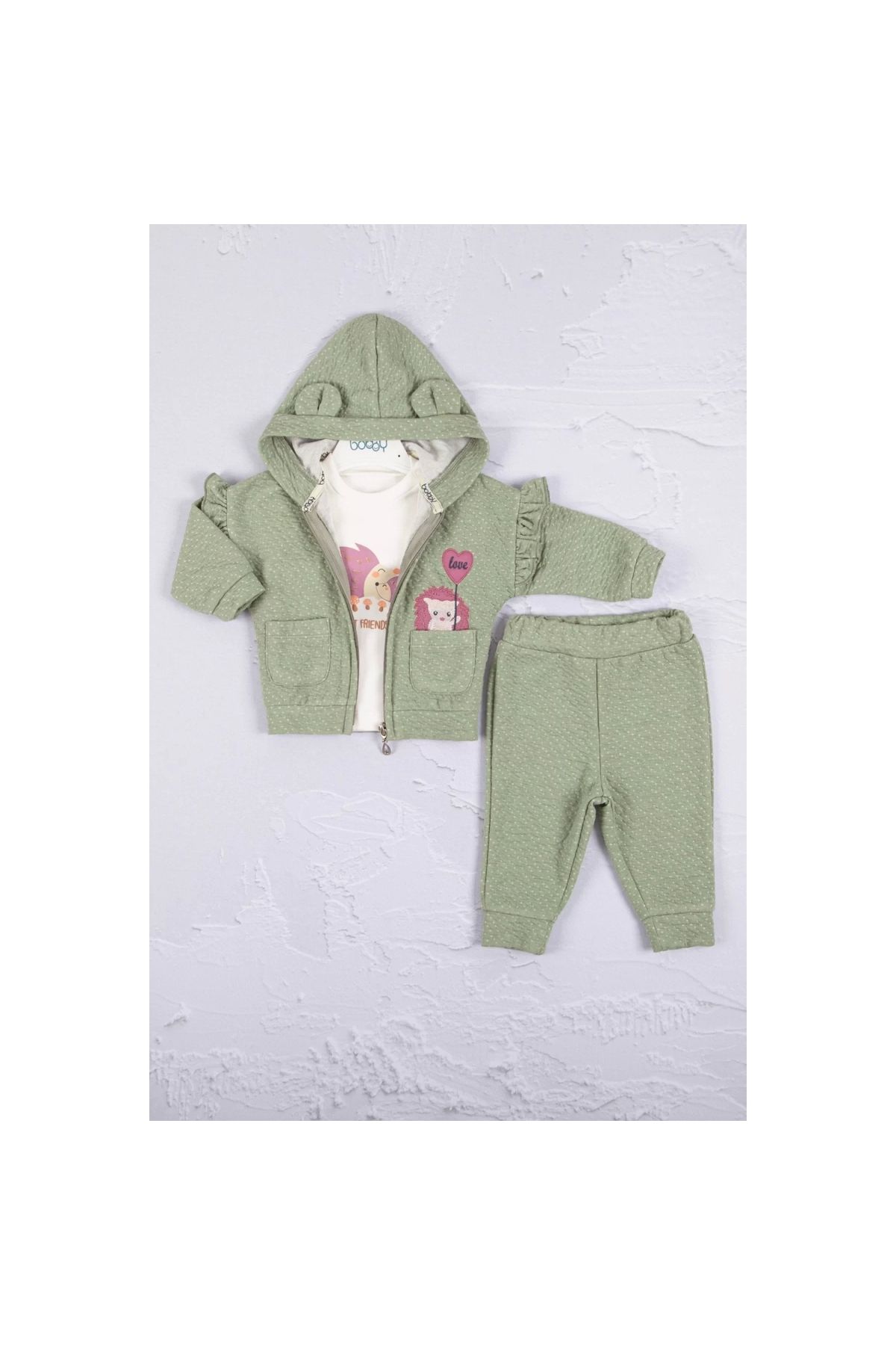 Hedgehog Embroidered 100% Cotton 3-Piece Baby Girl Set