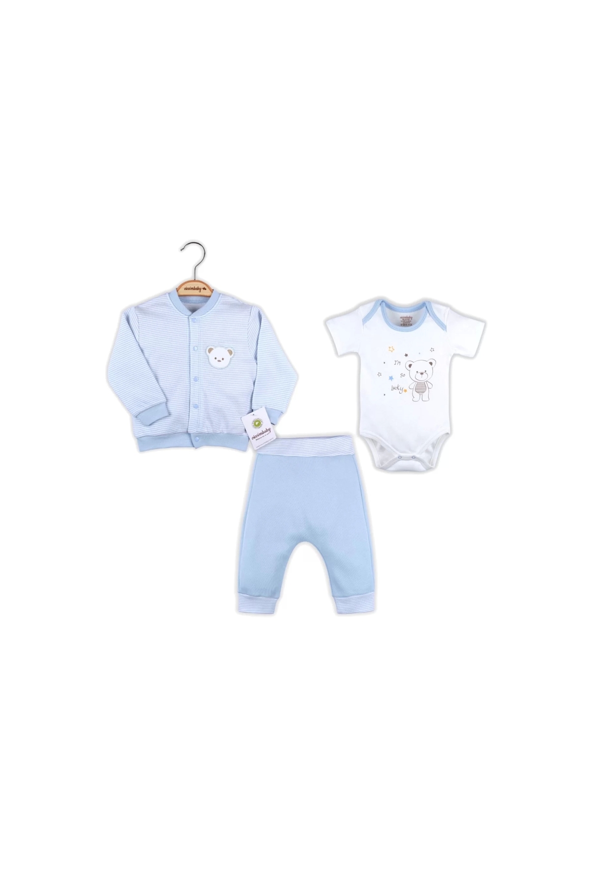 Striped Bear Cardigan 100% Cotton Baby Boy Suit