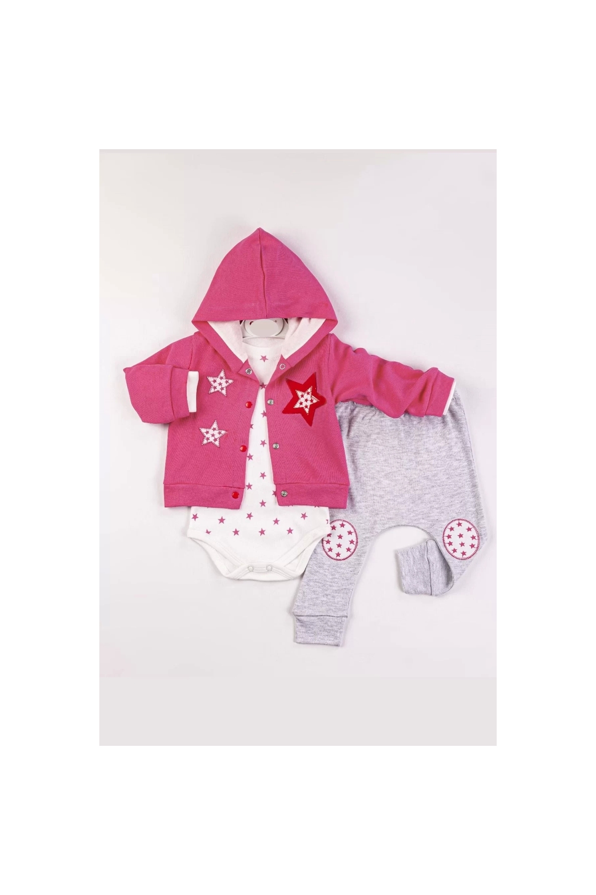 Star Embroidered Hooded Baby Girl Set