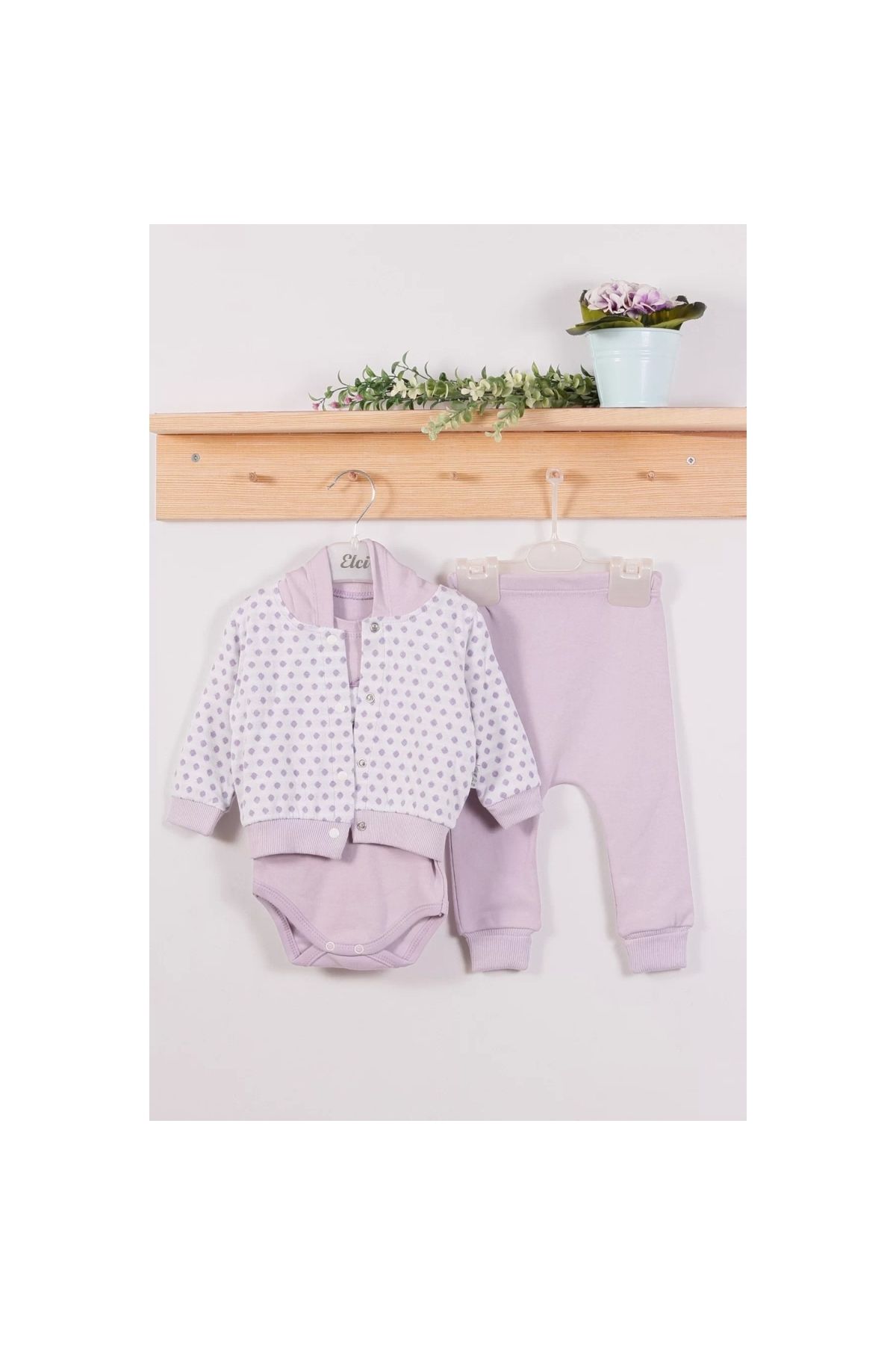 Points Patterned Hooded 100% Cotton 3-Piece Baby Girl Set