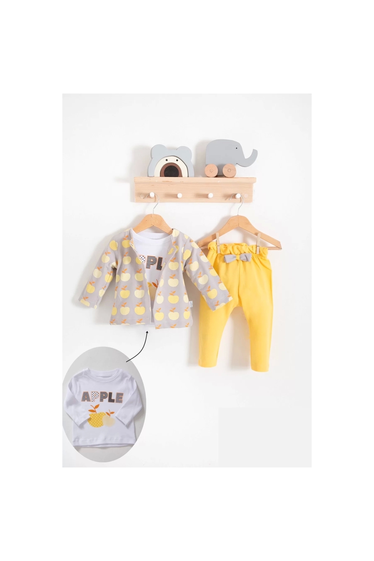 3-Piece Baby Girl Set with Apple Pattern Jacket