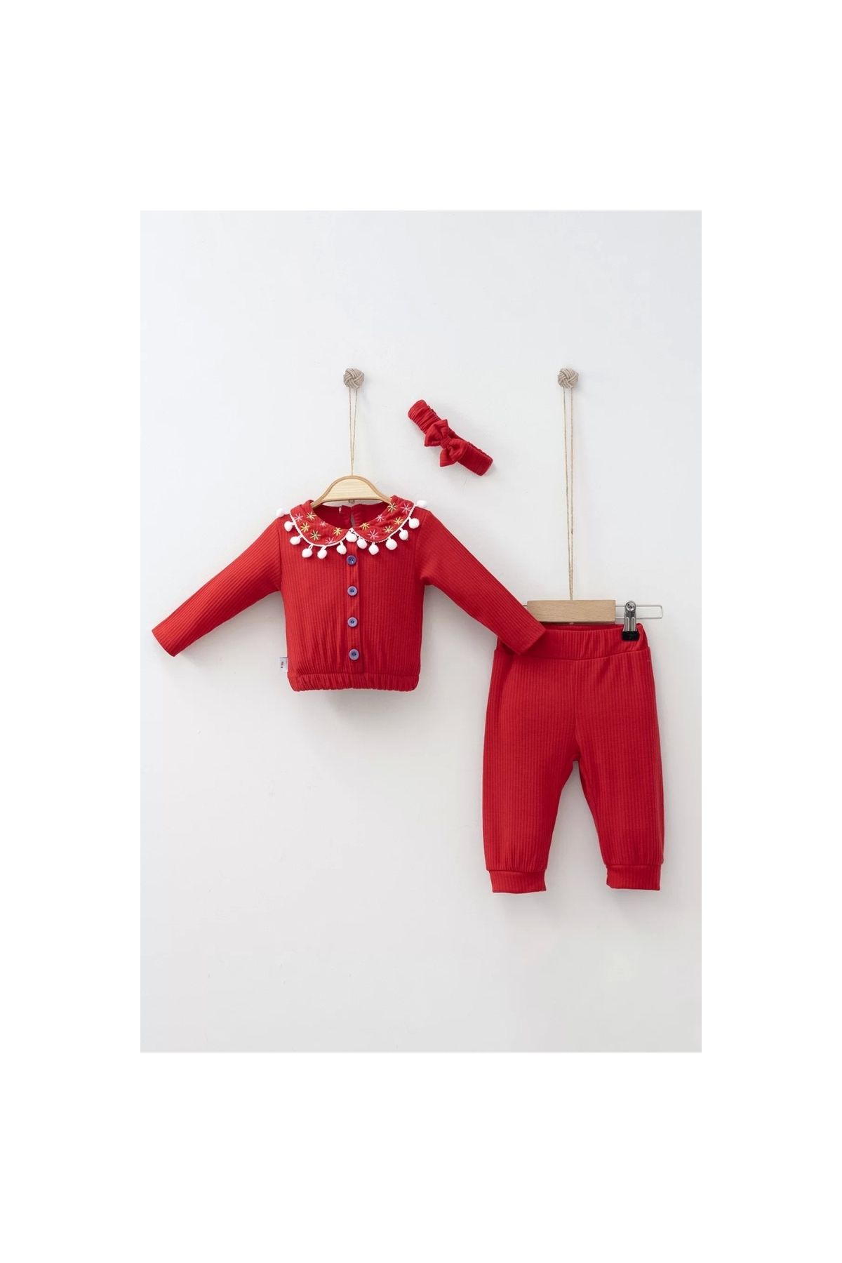 Flower Embroidered Fall Bandana Baby Girl Set