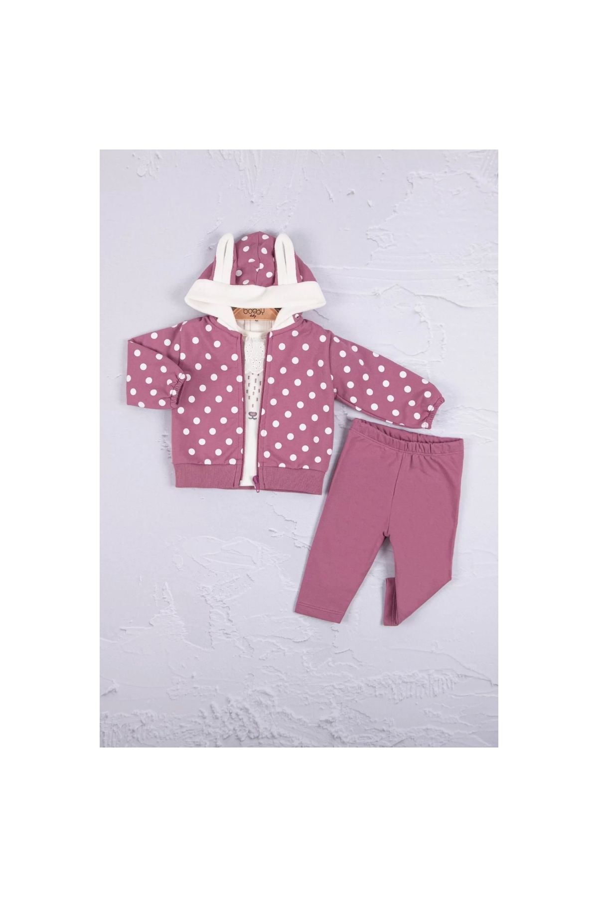 3-Piece Baby Girl Set with Rabbit Ears and Polka Dots