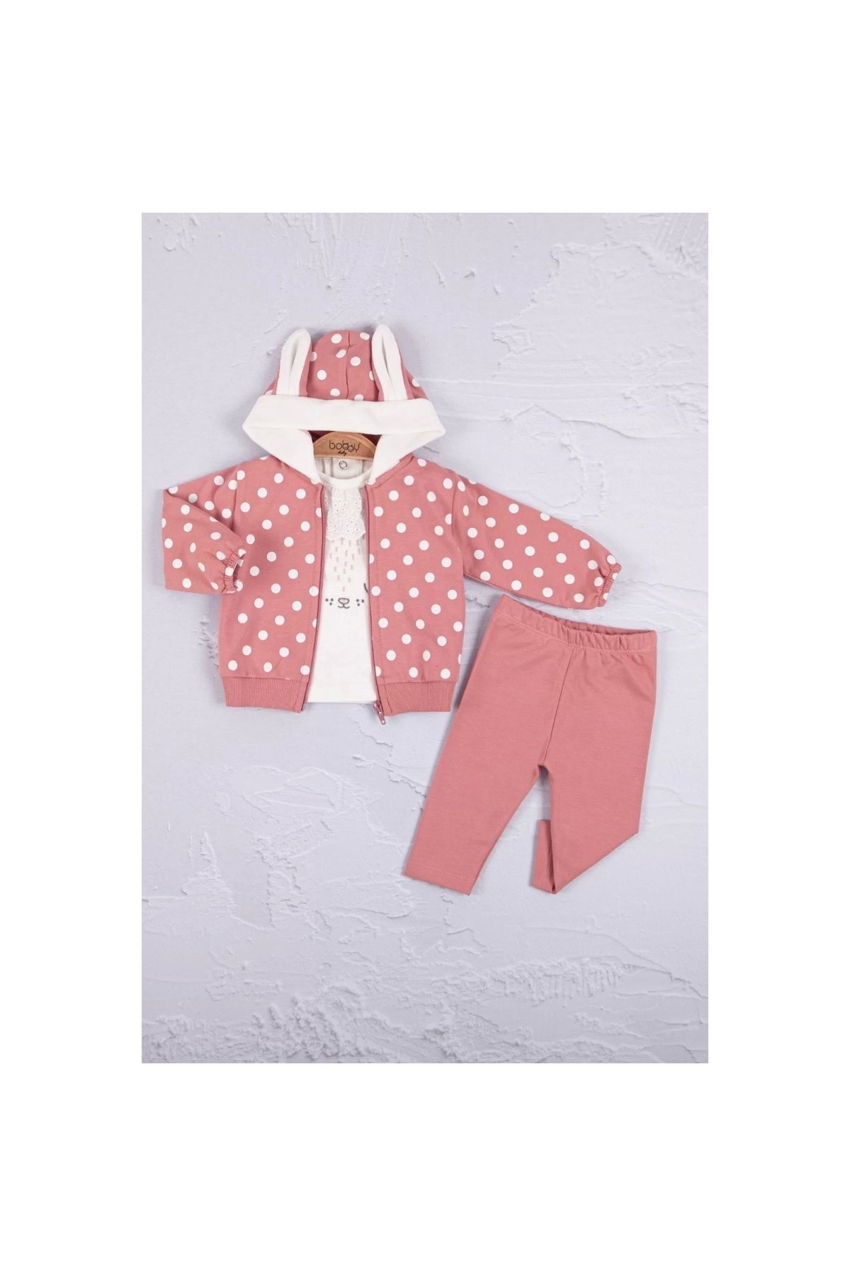 3-Piece Baby Girl Set with Rabbit Ears and Polka Dots