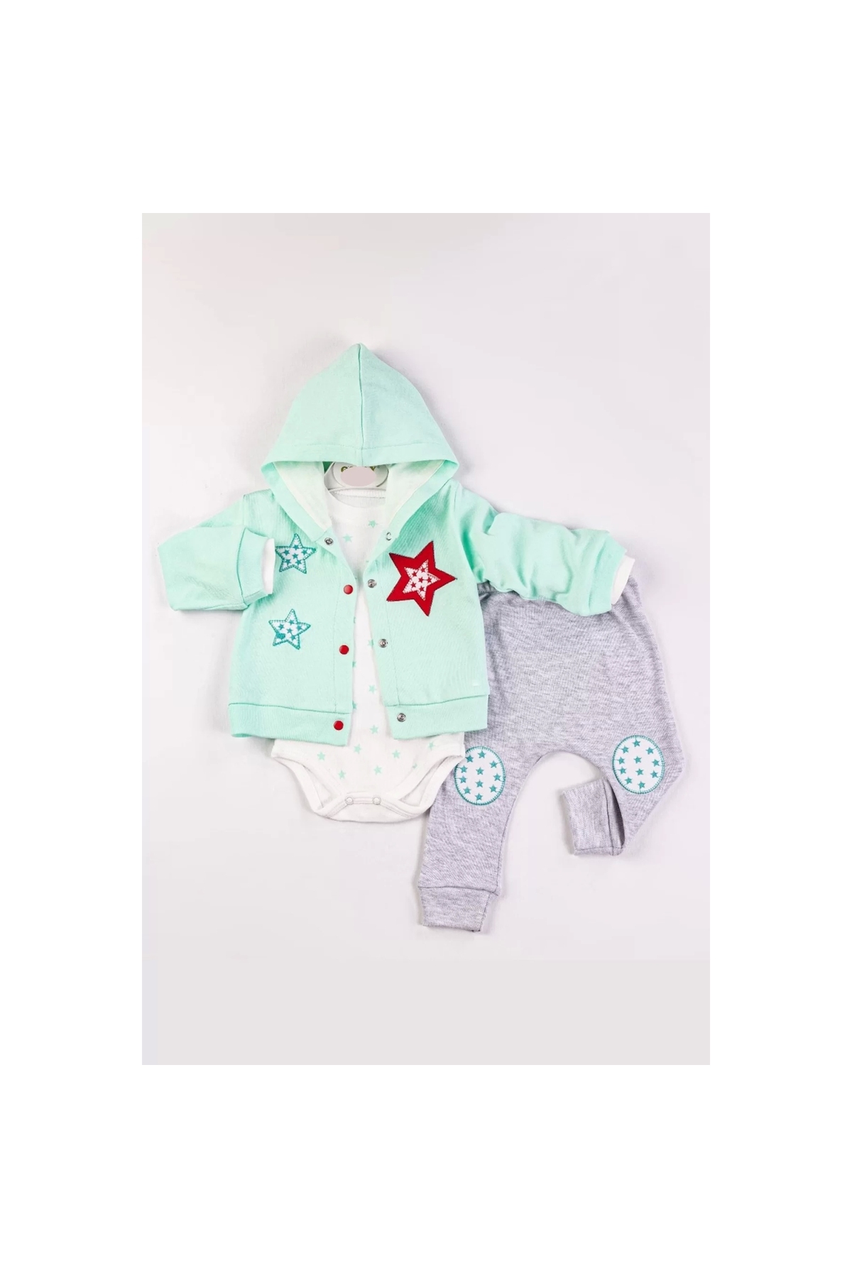 Star Embroidered Hooded Baby Girl Set