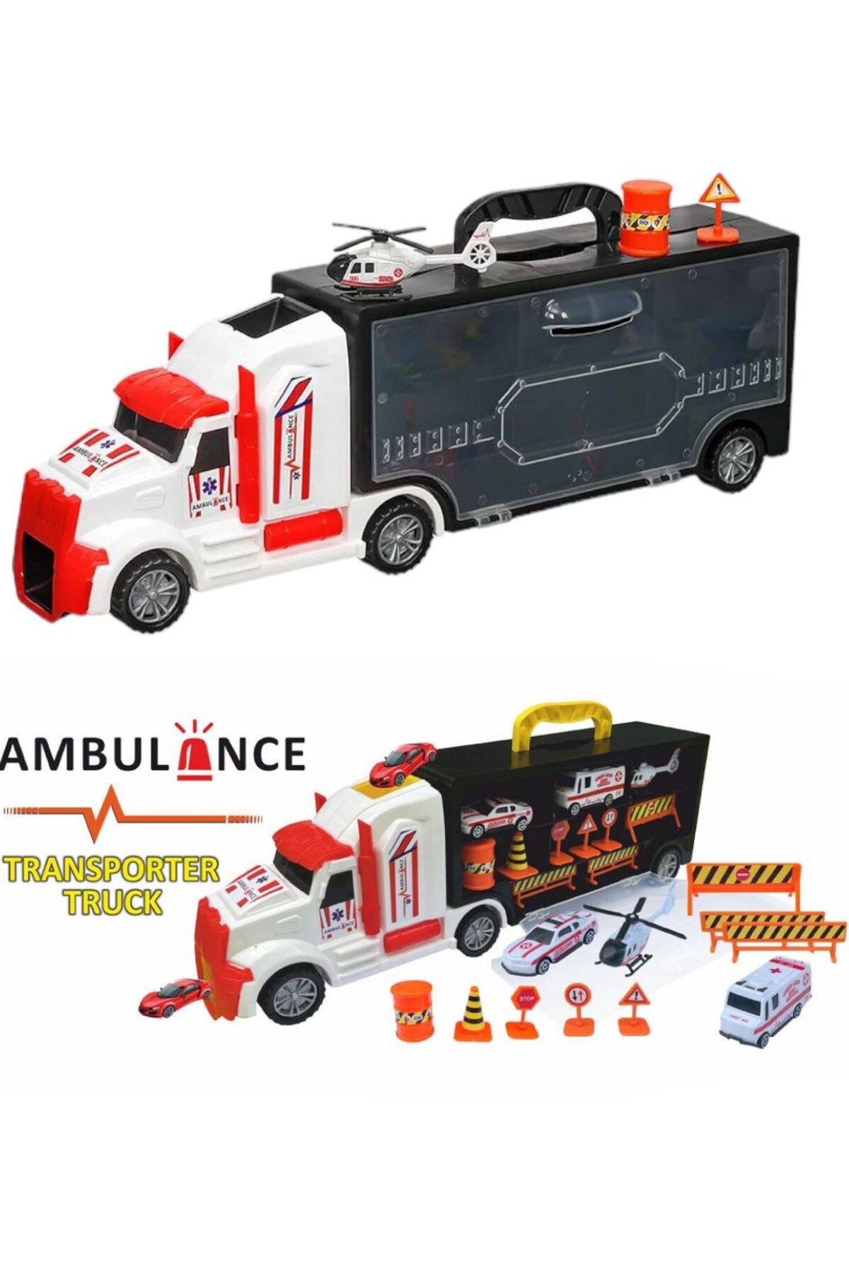 BYCEGU TAŞIMA ÇANTALI TRAFİK EKİPMANLI KURTARMA ARAÇLARI OLAN OYUNCAK TIR SETİ 48776