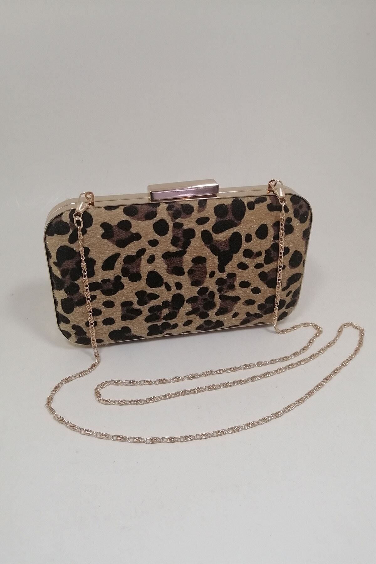 PARKTAN Yakamoz Leopar Desenli Kadın Abiye Clutch Portföy Çanta görsel 2