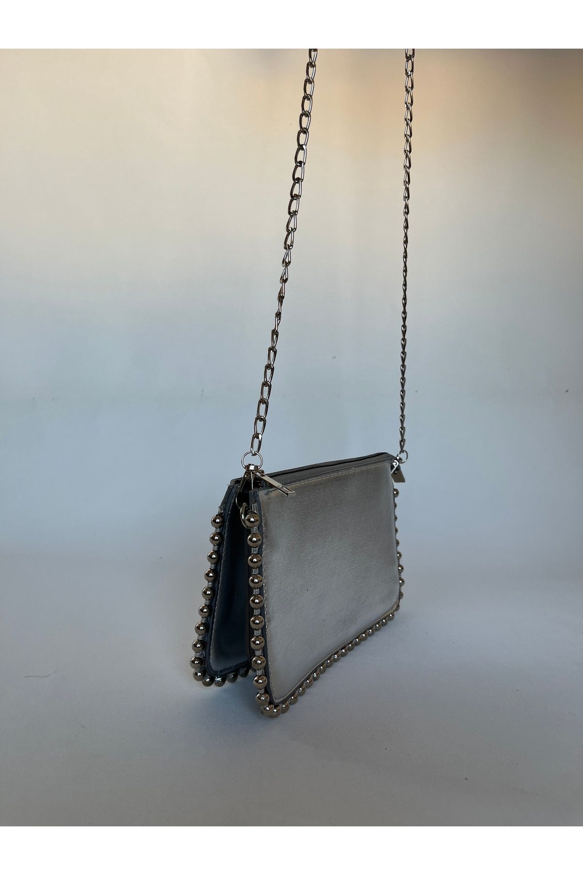 melecco-Silver Metal Studded Faux Leather Women's Wallet Bag - Equivalent Detailed, Versatile, Crossbody 5