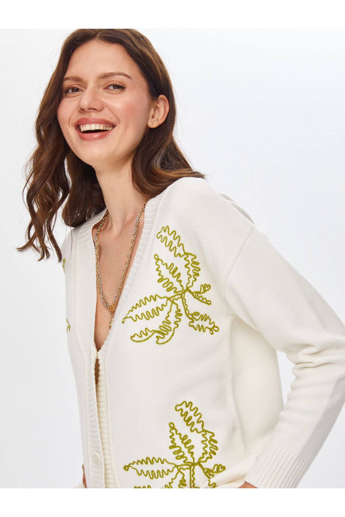 Faik Sönmez-Floral Embroidery Detailed Knitwear Cardigan 69652 4