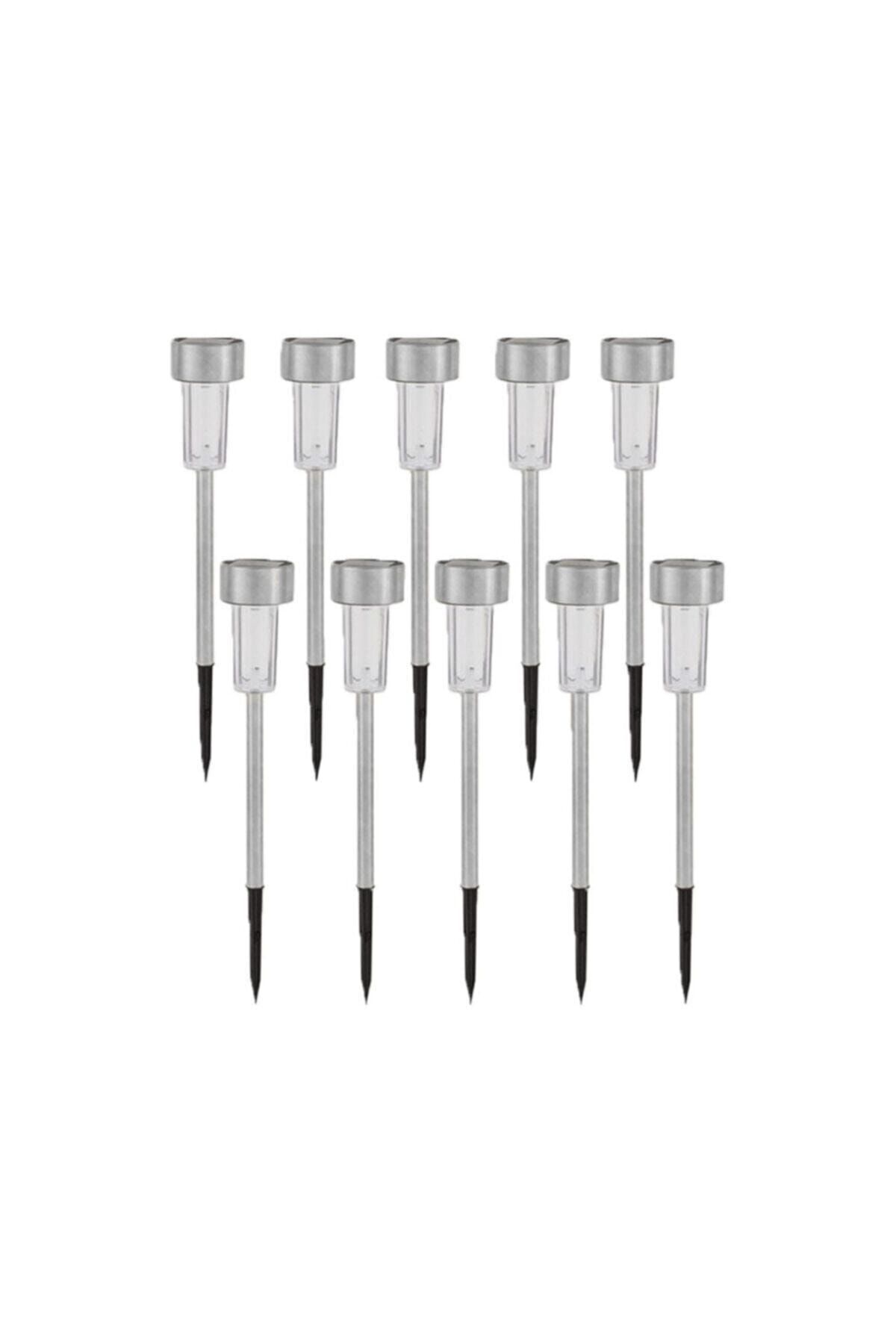 Güneş Enerjili Bahçe Lambası Krom Saplama 10'lu Set 3